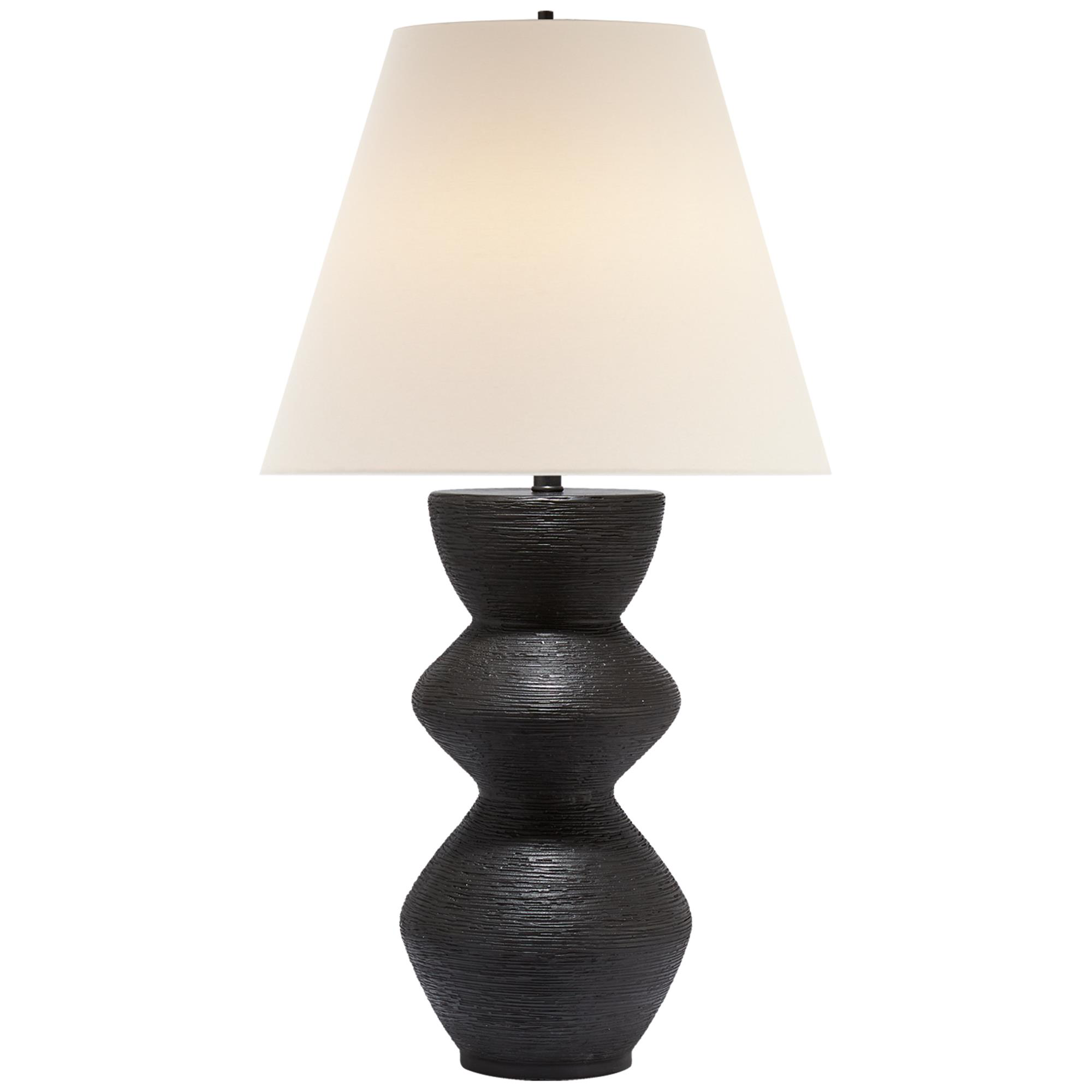 Shown in Aged Iron finish and Round Linen shade