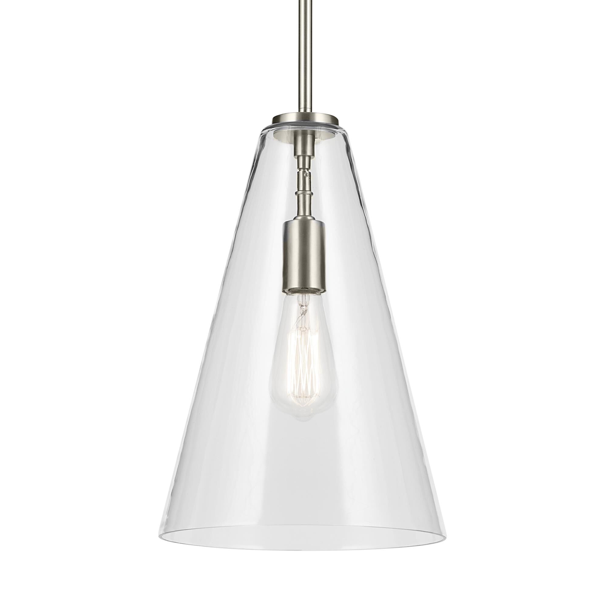 Shown in Brushed Nickel finish and Clear glass
