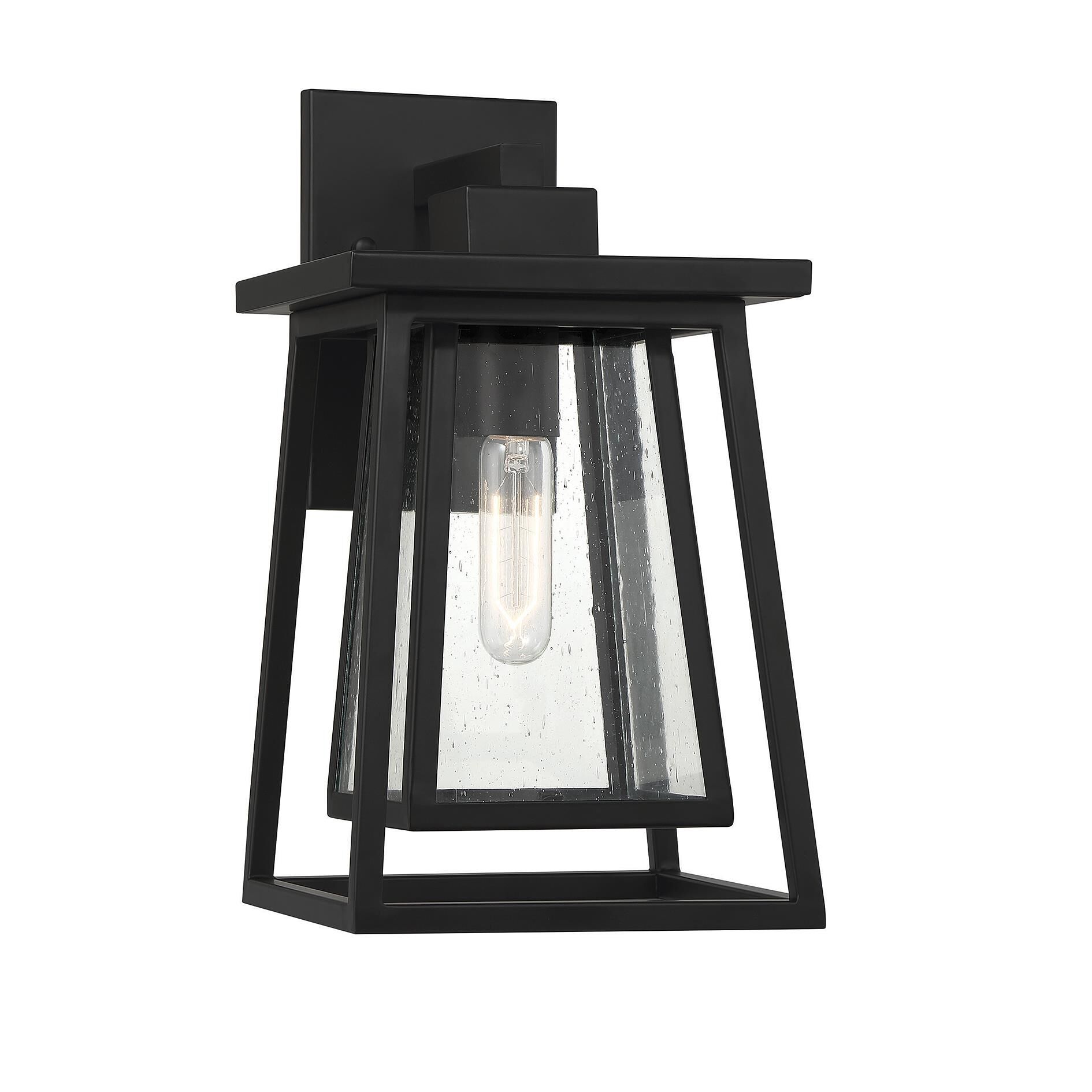 Shown in Matte Black finish and Clear Seeded glass and Glass shade