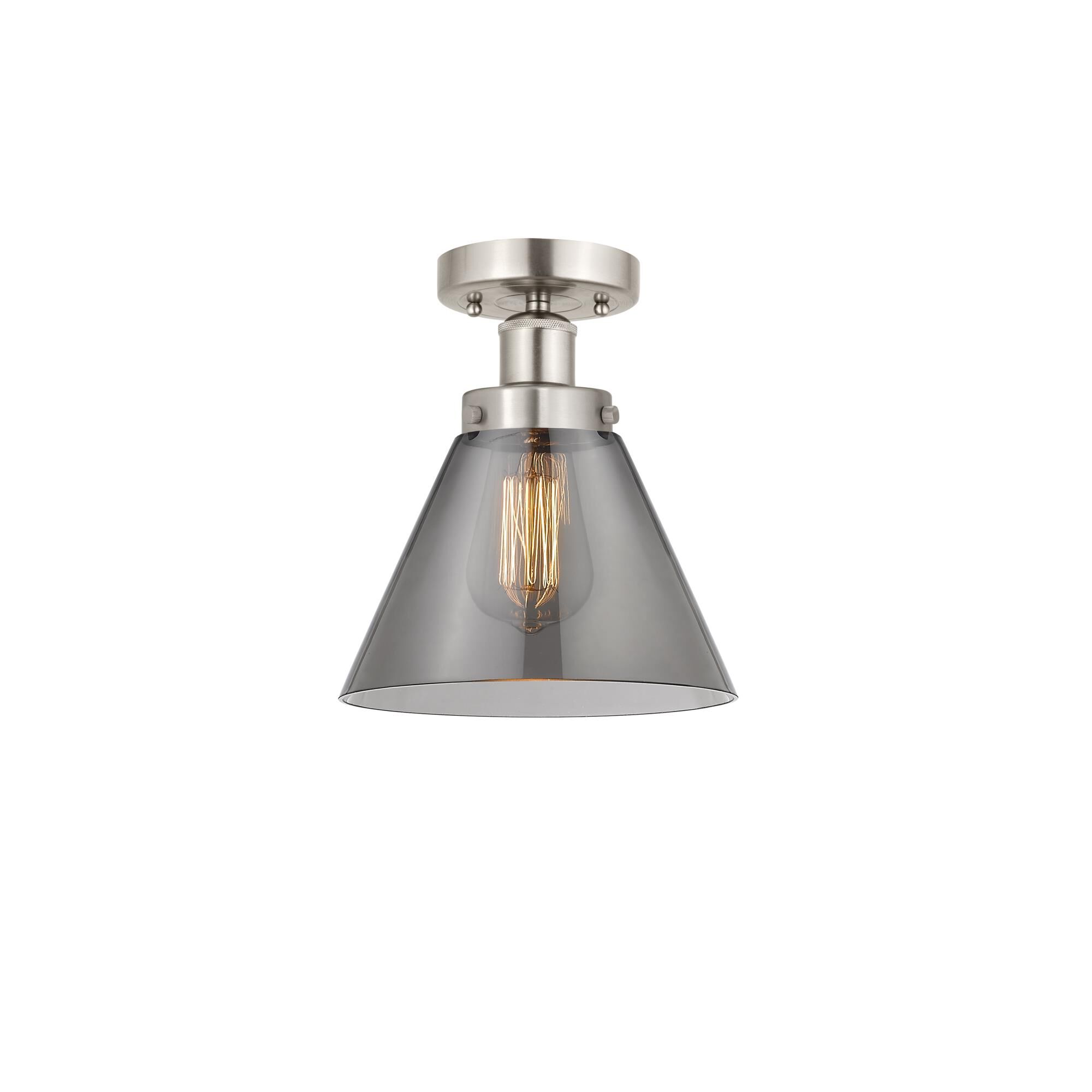 Shown in Brushed Satin Nickel, Plated Smoke finish and Plated Smoke glass and Plated Smoke Glass shade