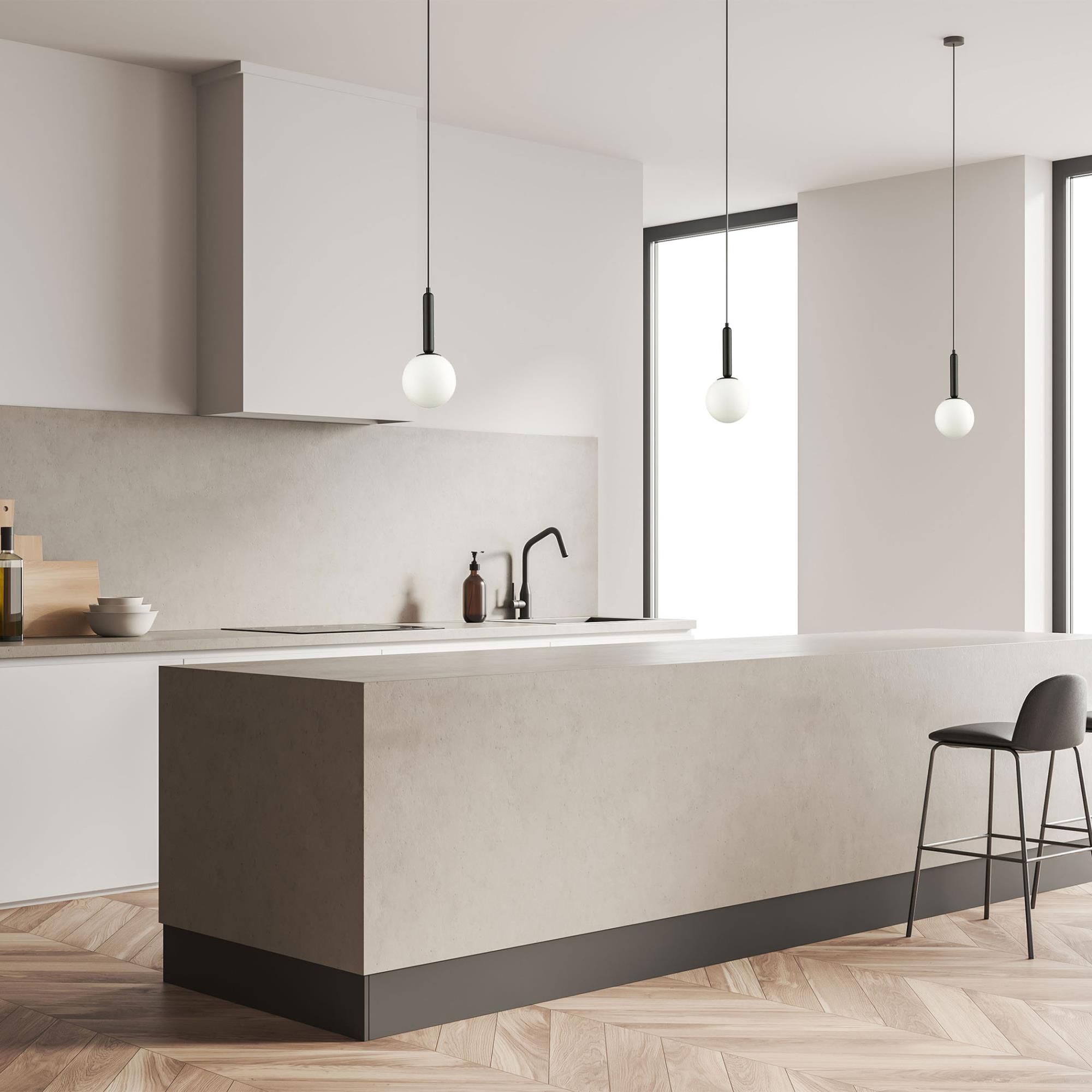 Shown in Black and White finish and White Globe glass