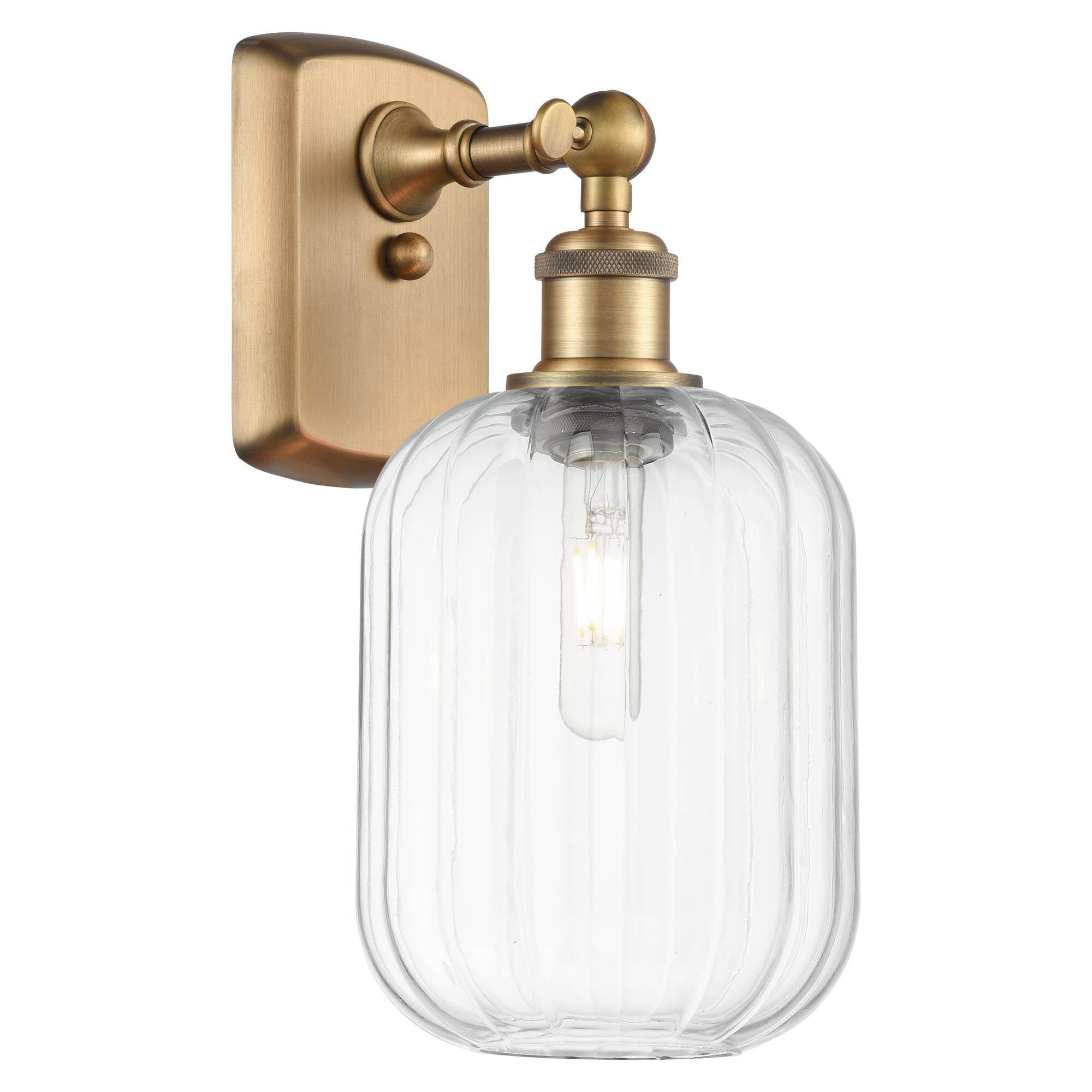 Shown in Brushed Brass finish and Clear glass