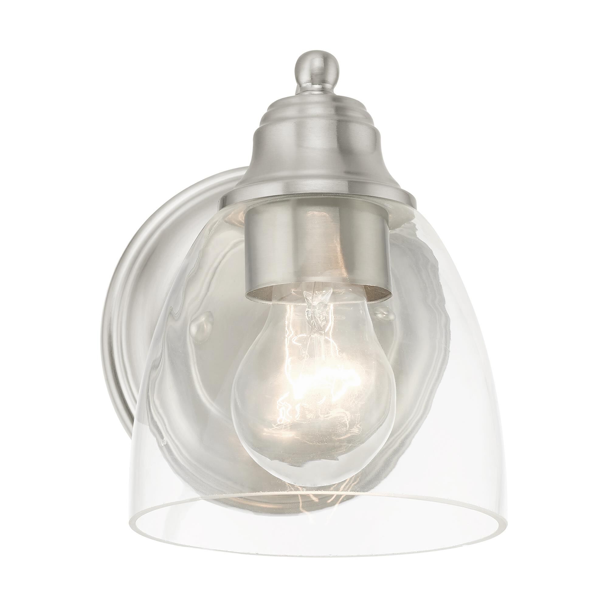 Shown in Brushed Nickel finish and Hand Blown Clear glass