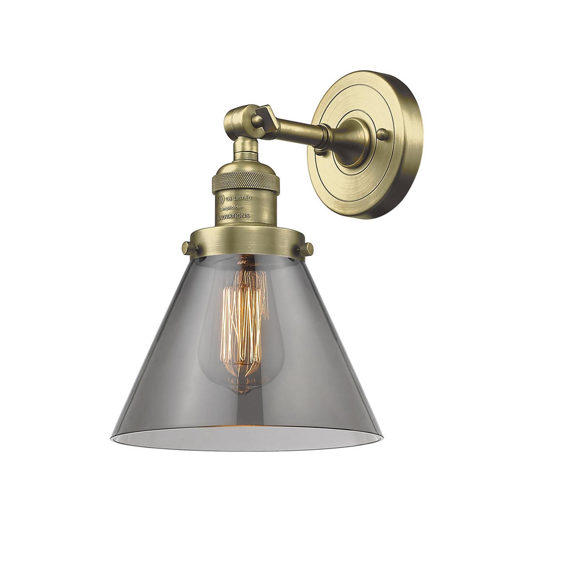 Shown in Antique Brass finish and Smoked glass