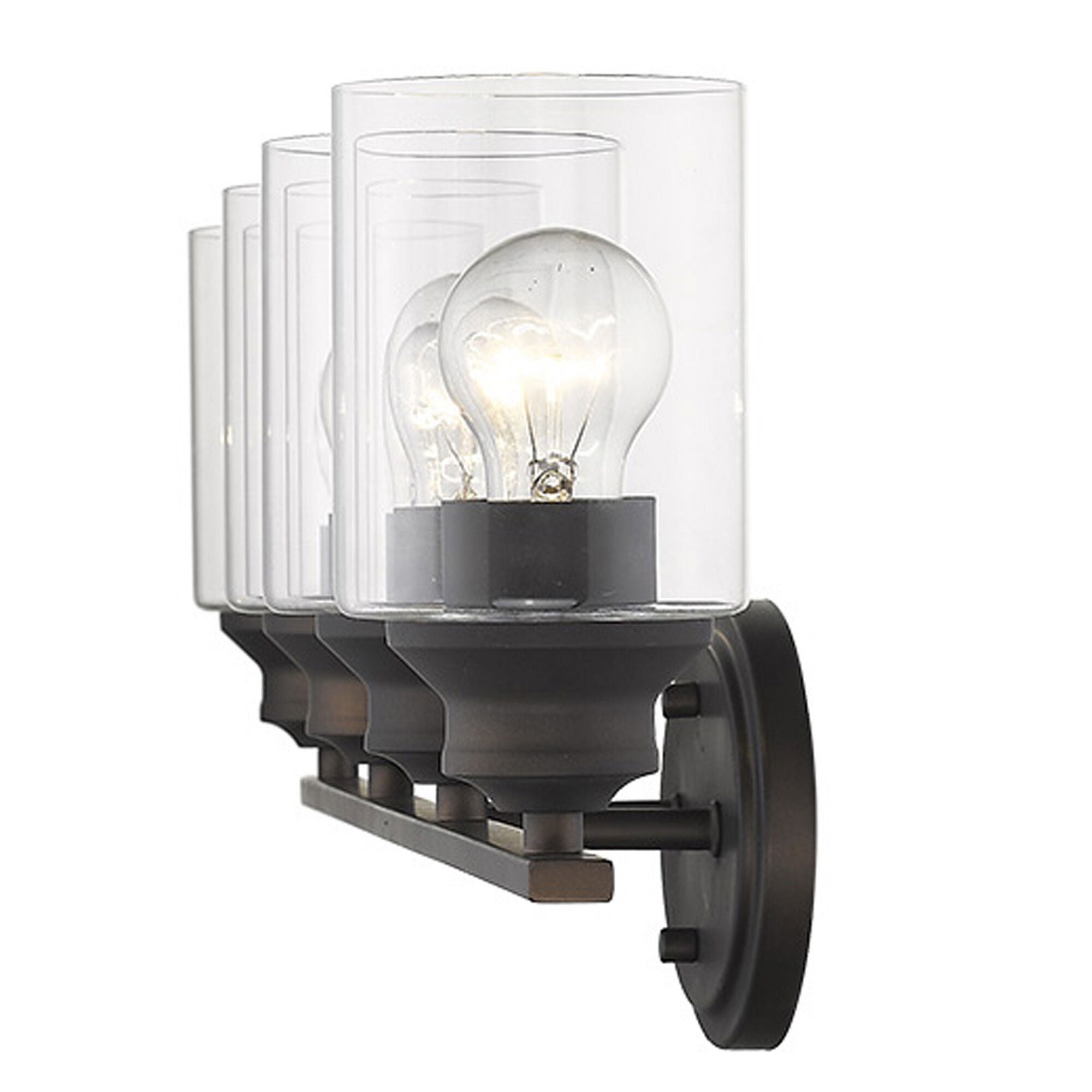 Shown in Oil-Rubbed Bronze finish and Clear glass and Clear, Cylindrical Glass s shade