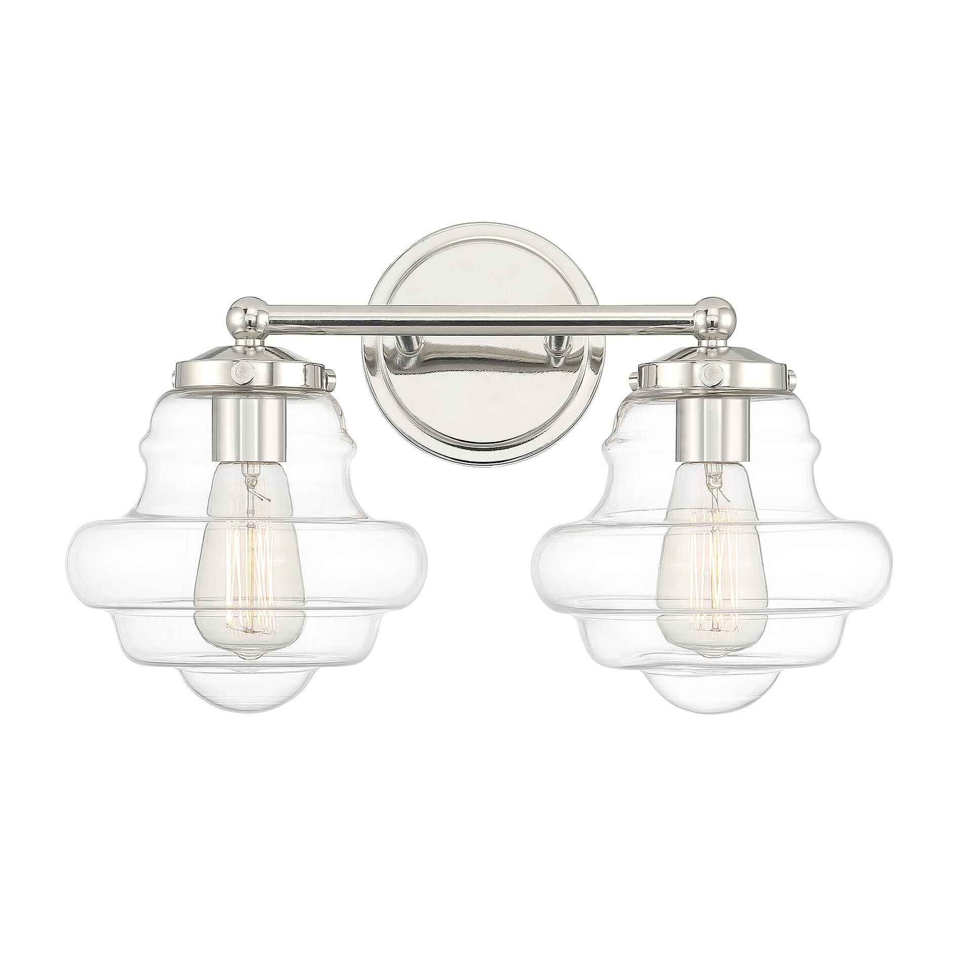 Shown in Polished Nickel finish and Clear glass and Glass shade