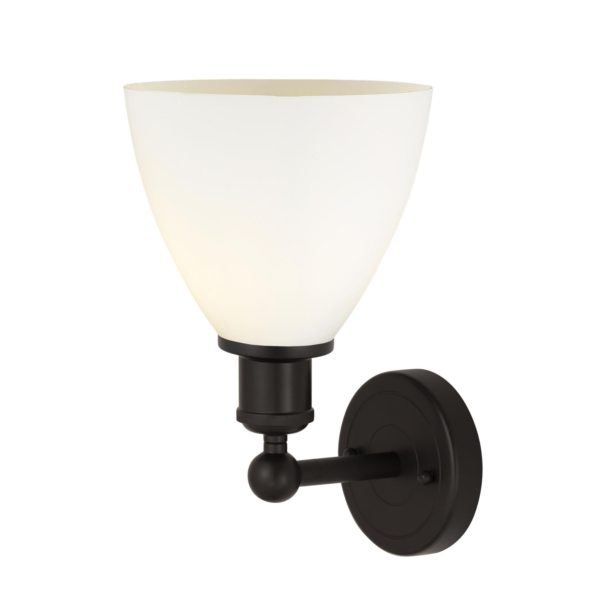 Shown in Oil Rubbed Bronze  finish and Matte White glass