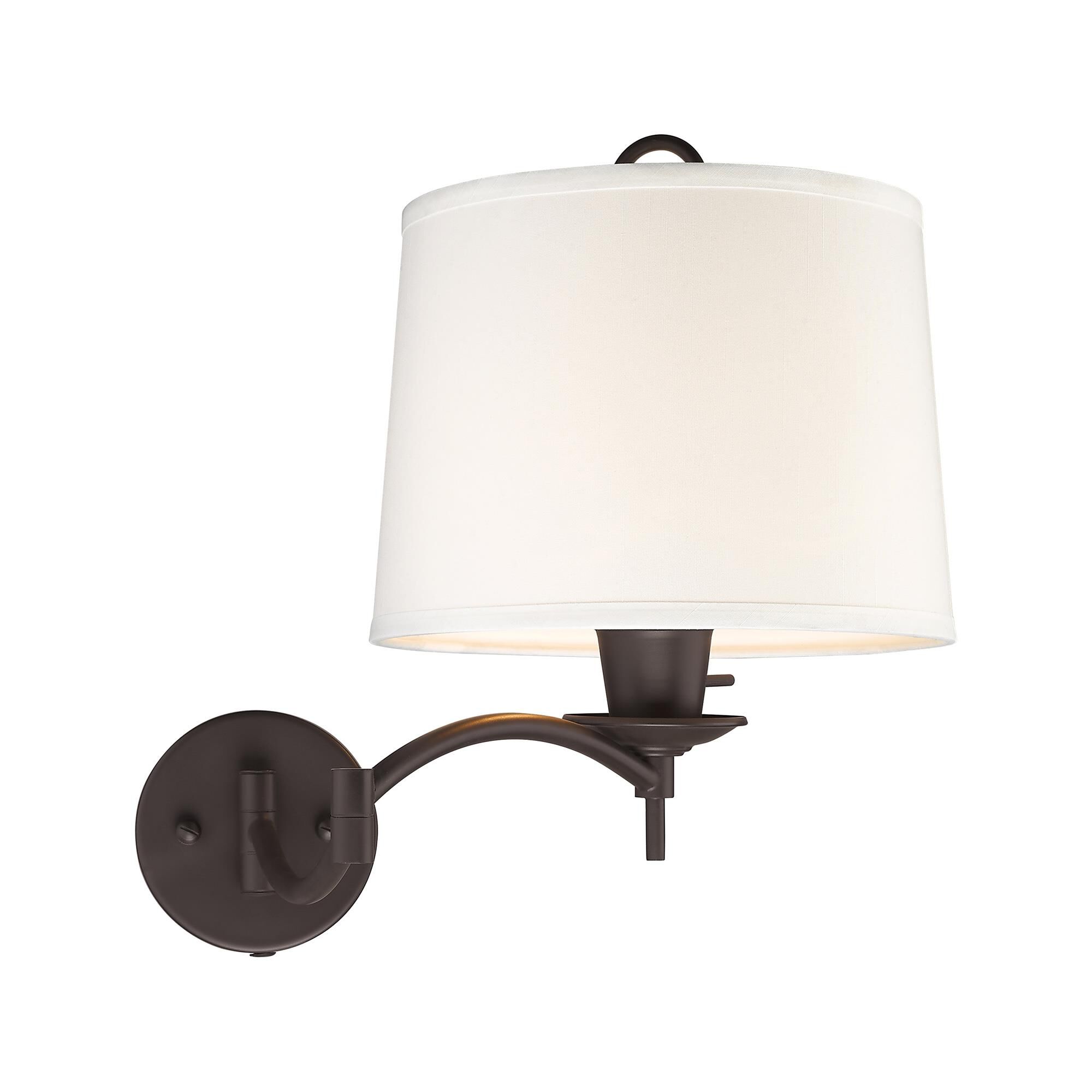 Shown in Bronze finish and Off White Linen Hard Back shade