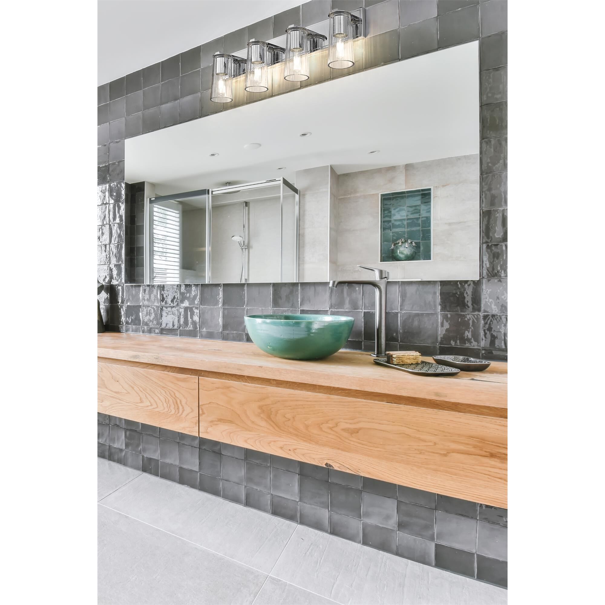 Shown in Chrome finish and Clear glass and Clear shade