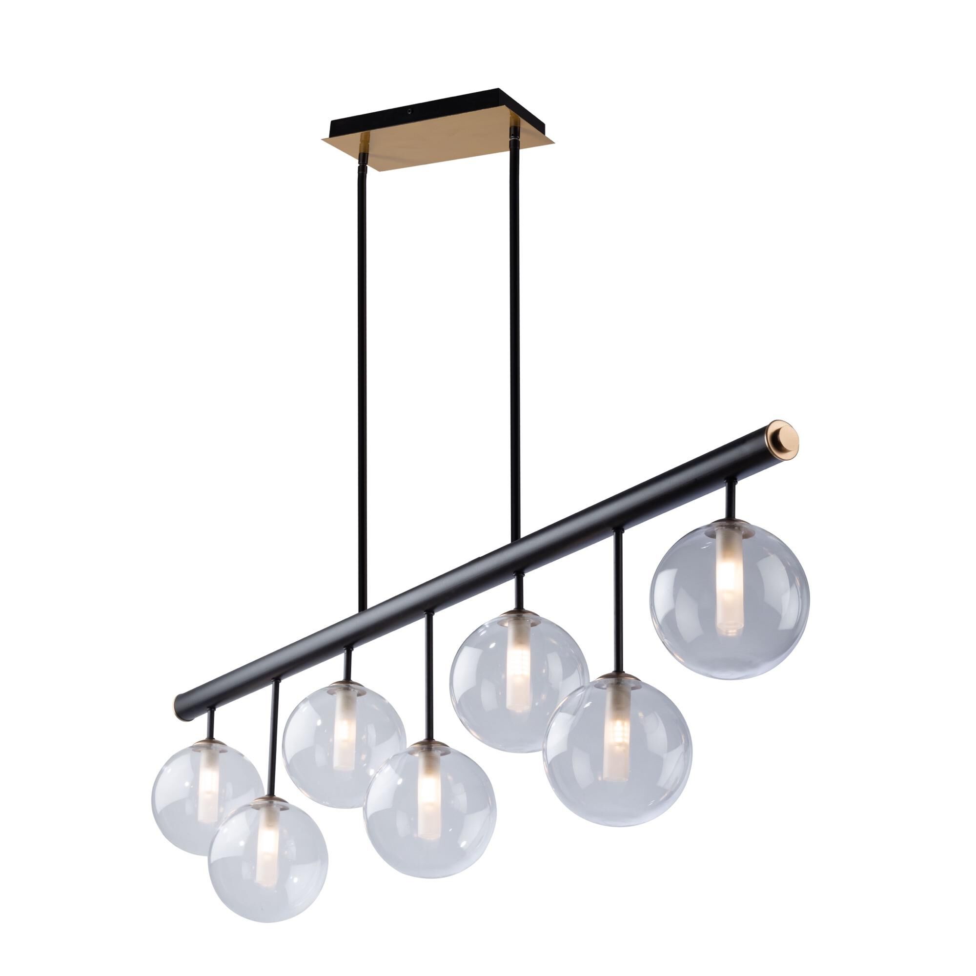 Shown in Matte Black & Brass finish and Glass shade
