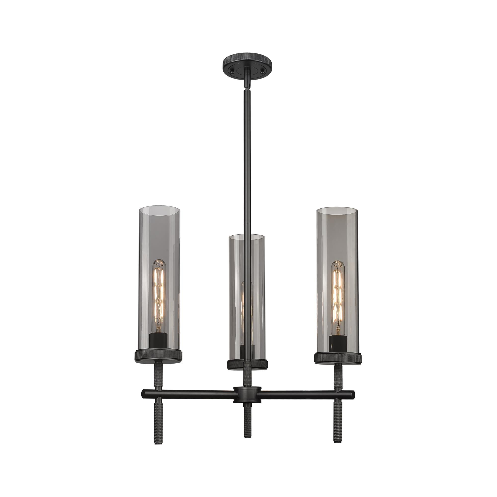 Shown in Matte Black finish and Plated Smoke glass and Plated Smoke Glass shade