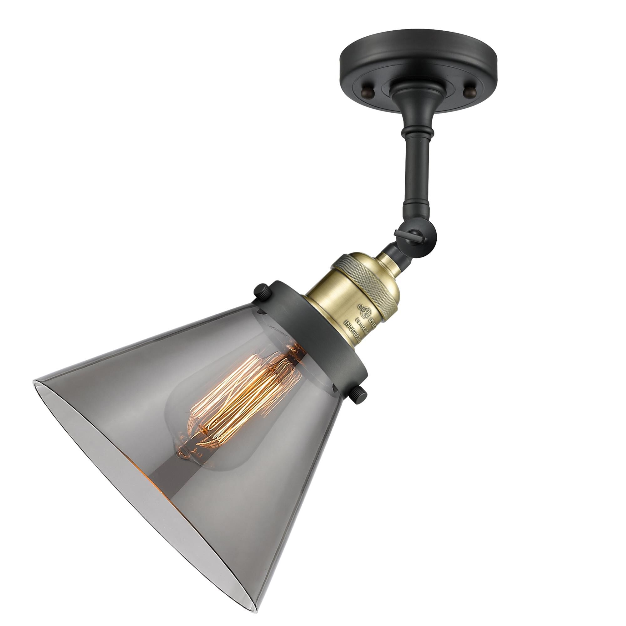 Shown in Black Antique Brass finish and Smoked glass