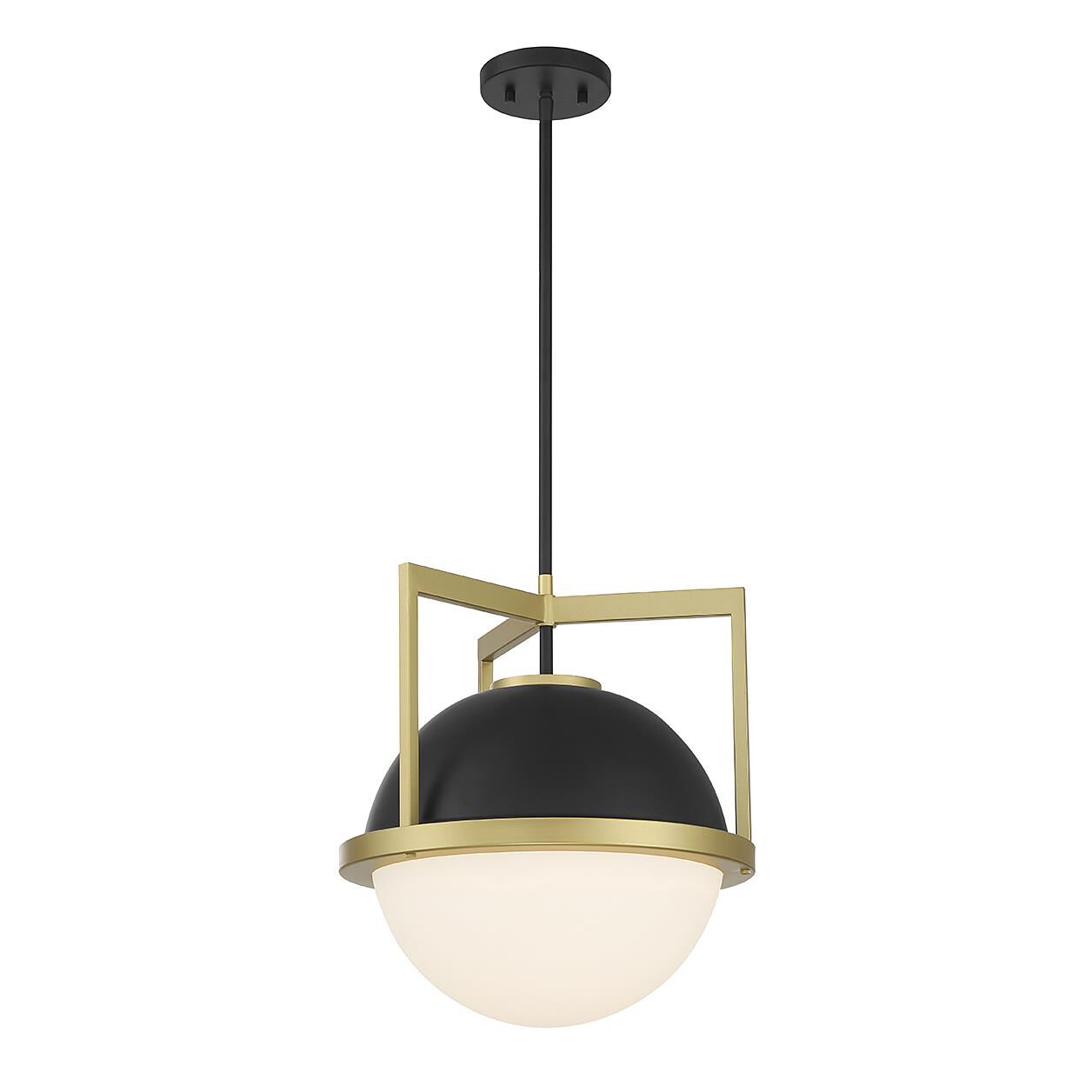 Shown in Matte Black with Warm Brass finish and White Opal glass