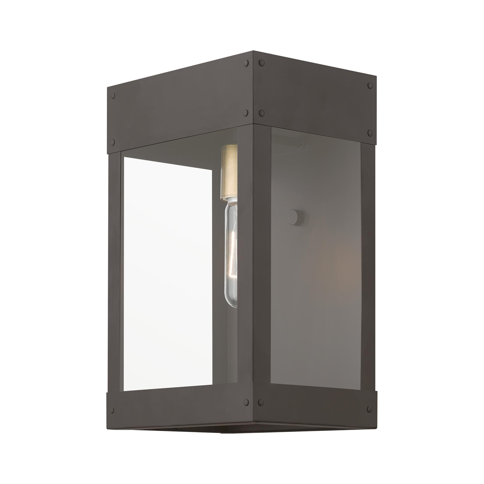 Shown in Bronze with Antique Brass Candle finish and Clear glass
