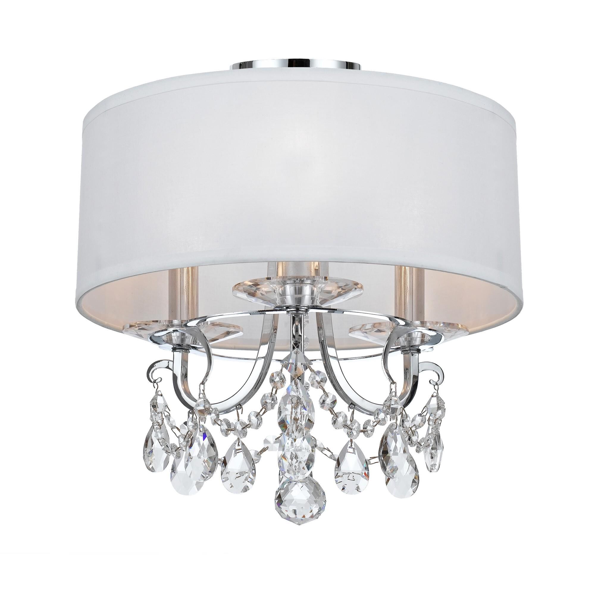 Shown in Polished Chrome finish and Hand Cut Crystal crystal and Silk glass and White shade