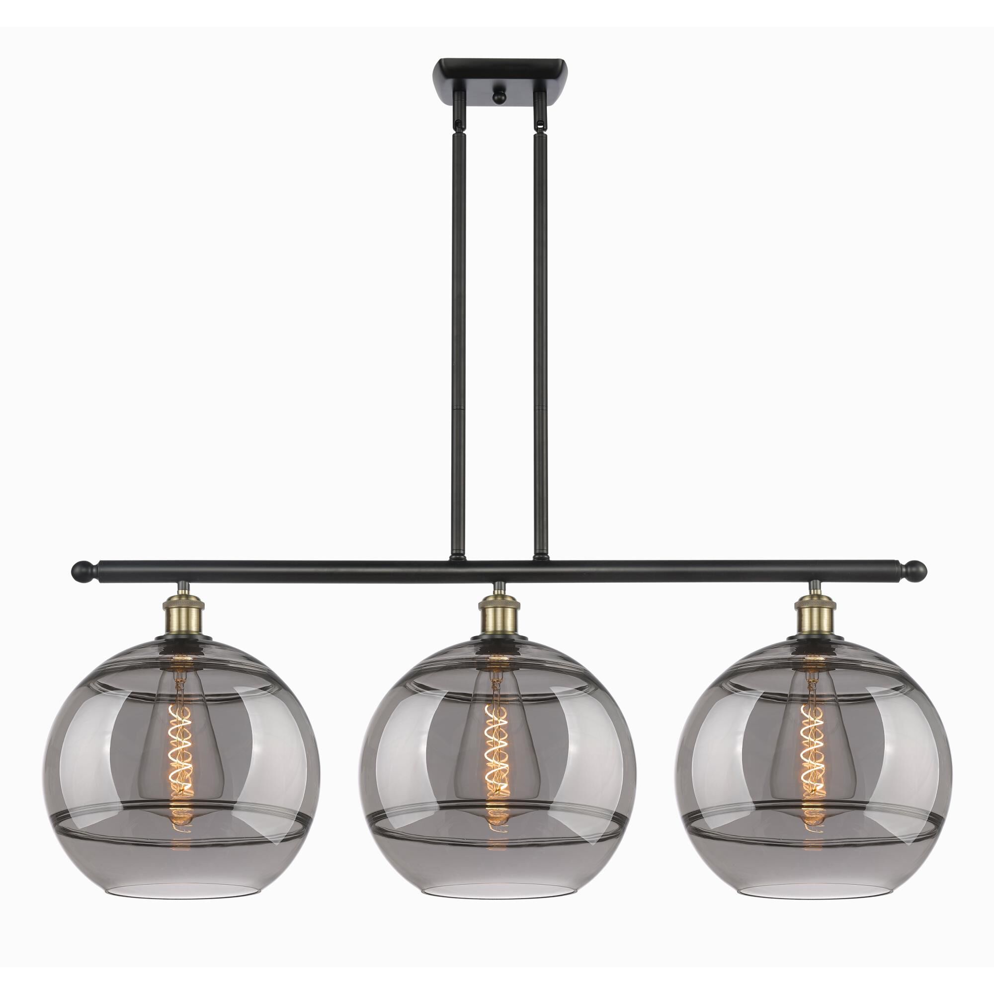 Shown in Black Antique Brass finish and Light Smoke glass