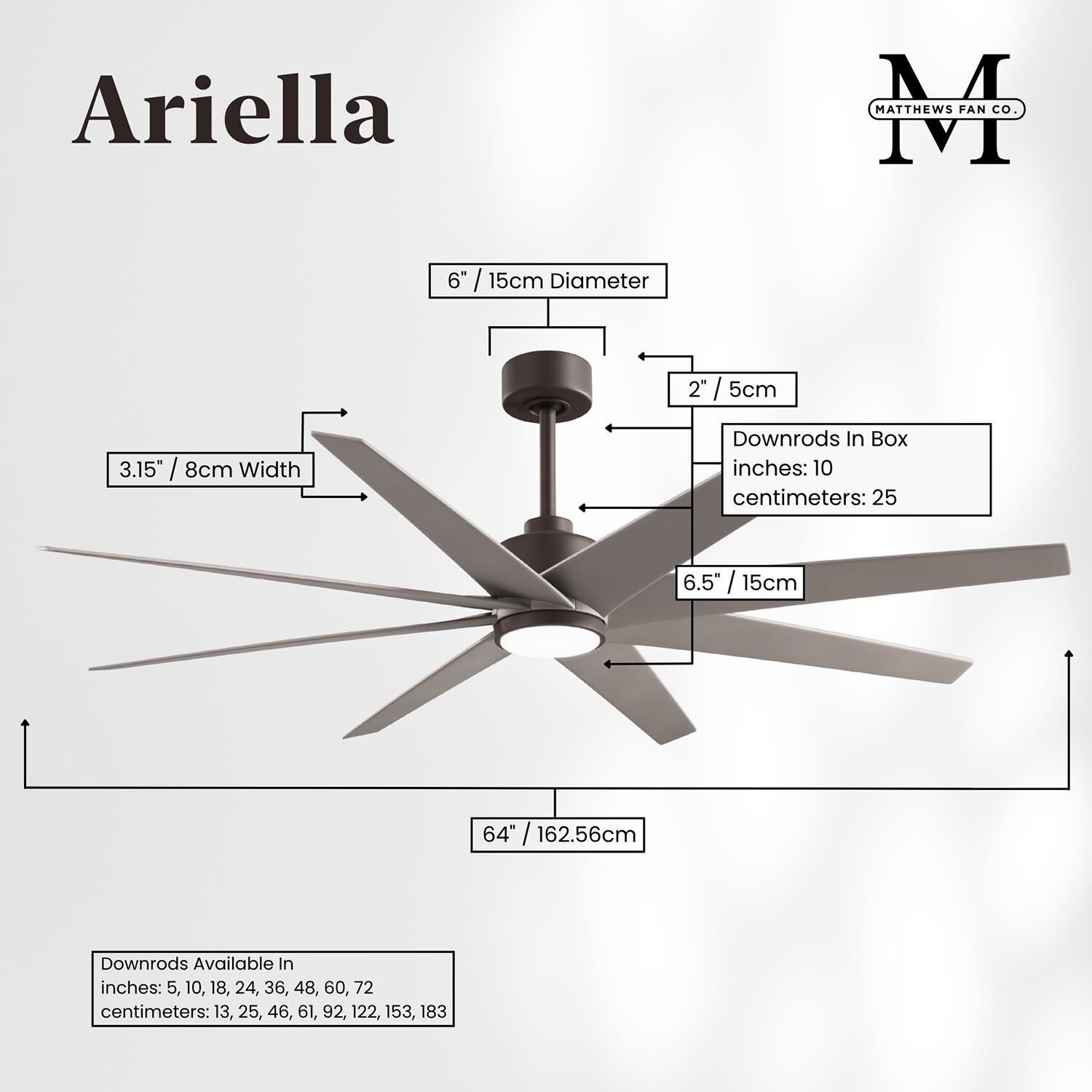 Ariella Outdoor Rated 64 Inch Ceiling Fan with Light Kit by Matthews Fan Company
