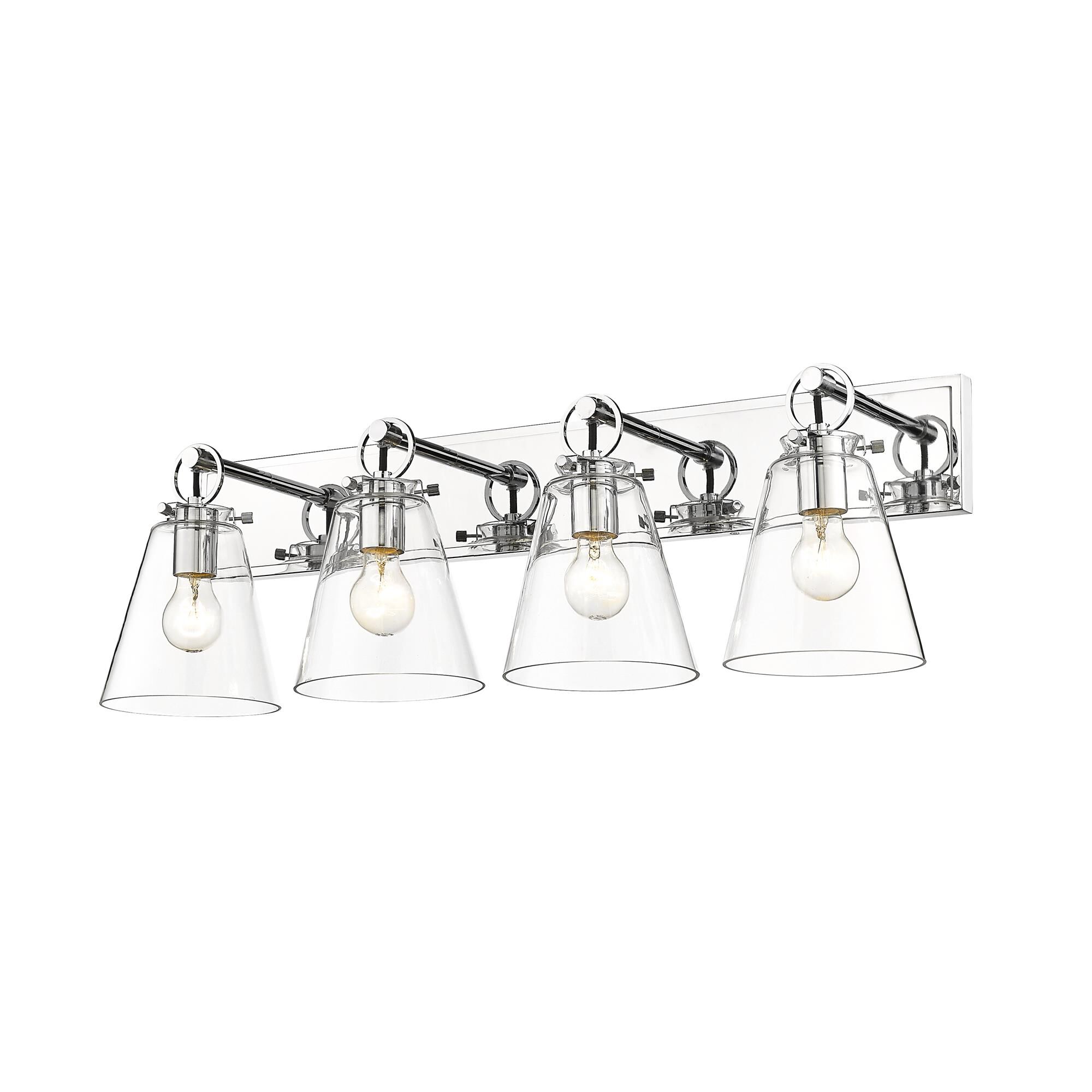 Shown in Chrome finish and Glass shade
