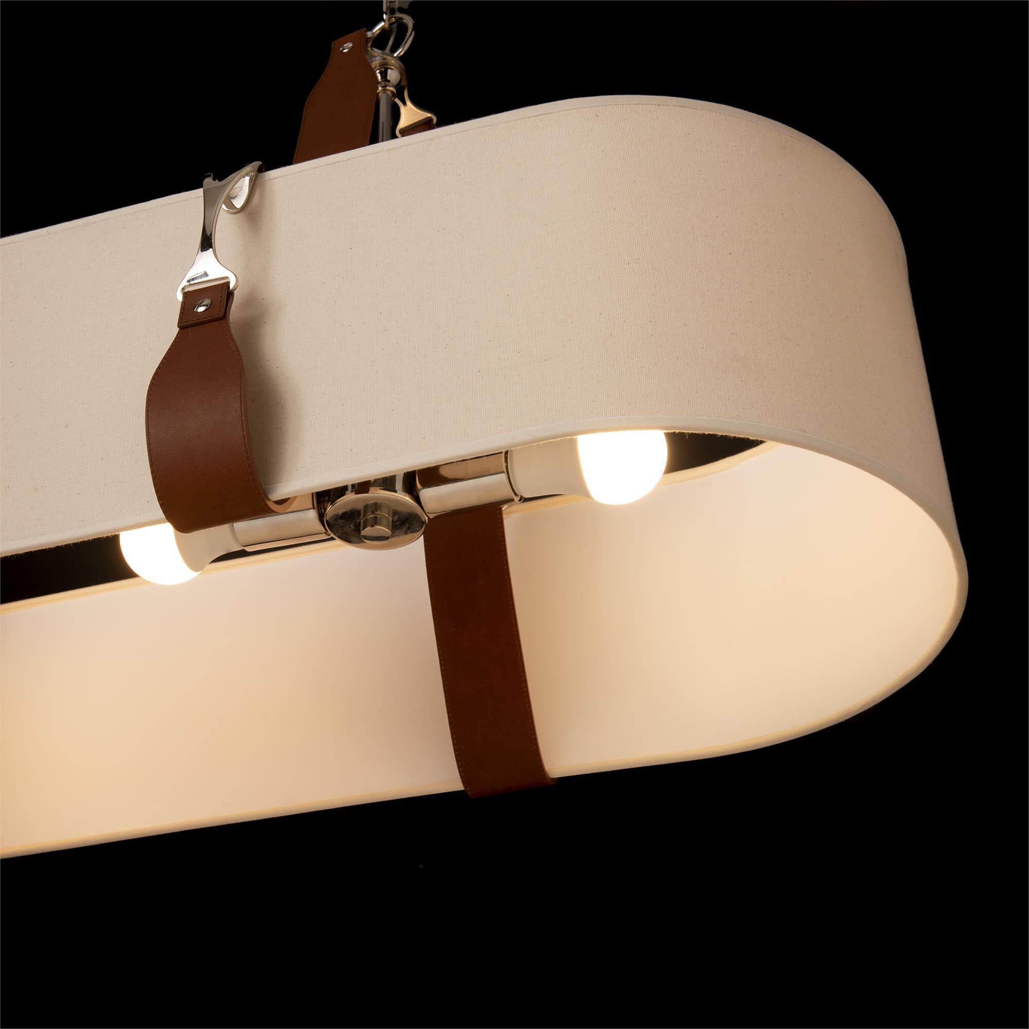Shown in Polished Nickel finish and Flax shade and Leather Chestnut accent