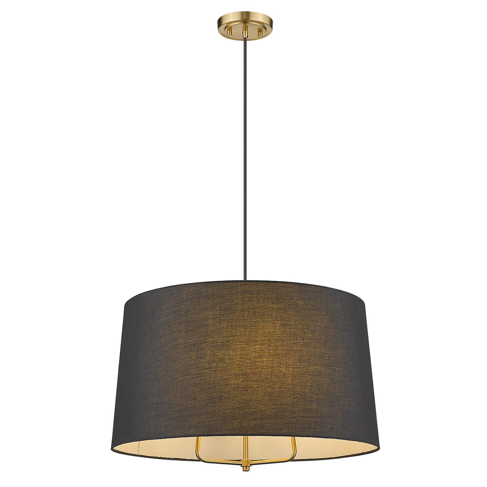 Shown in Gold finish and Matte Black glass and Black Hardback Linen Drum shade