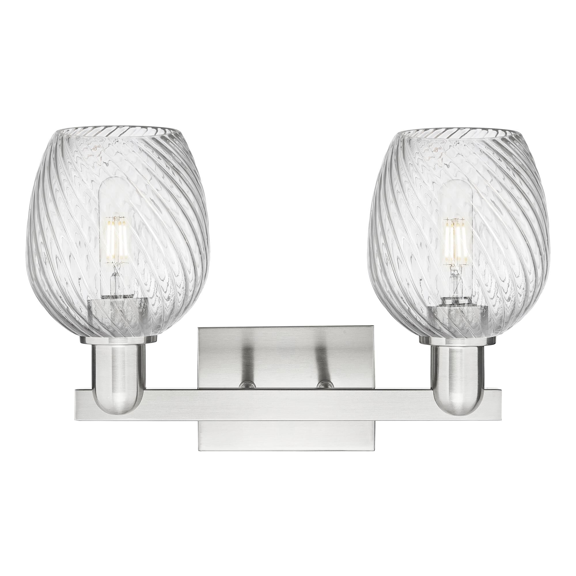 Shown in Brushed Satin Nickel finish and Clear Spiral Fluted glass