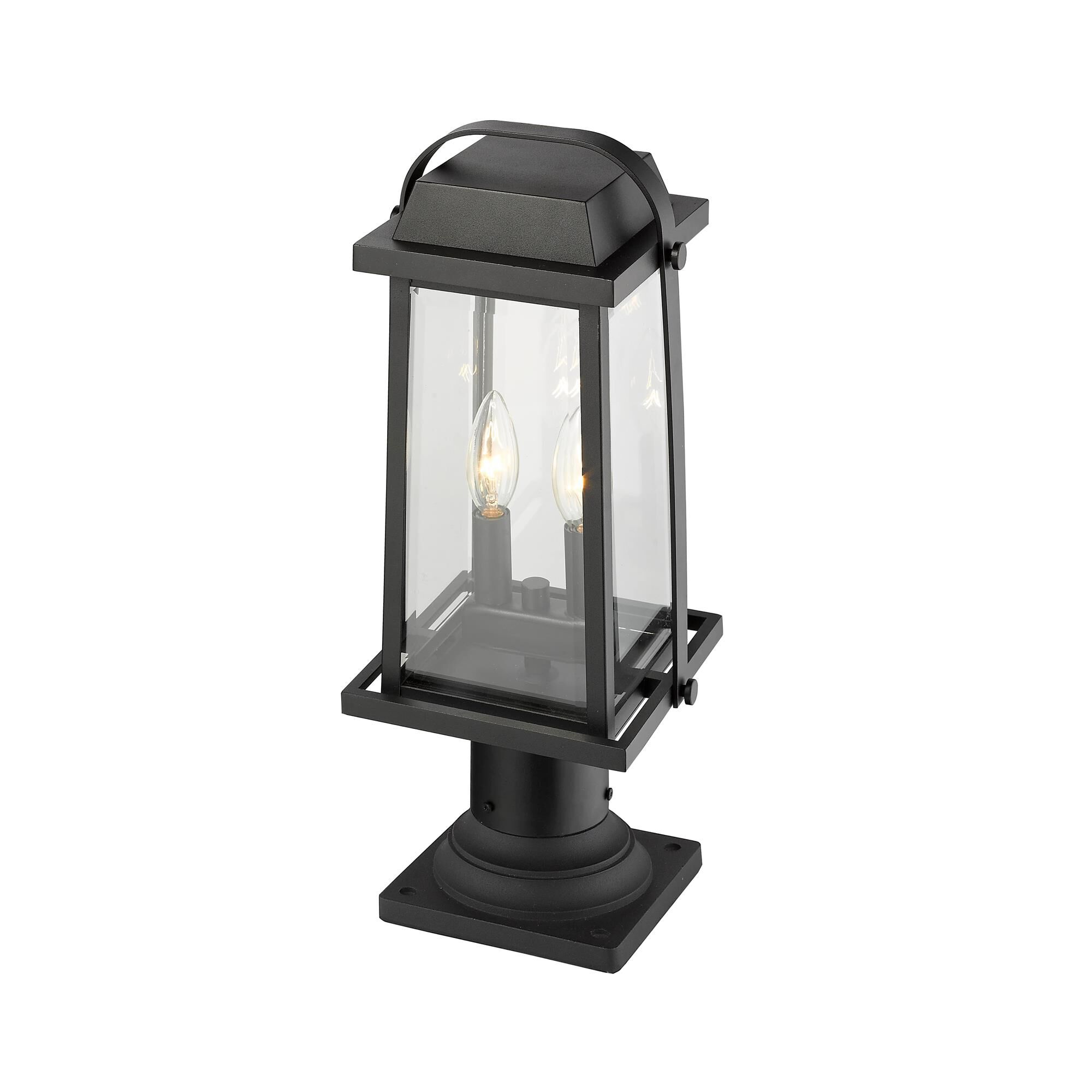 Shown in Black finish and Glass shade