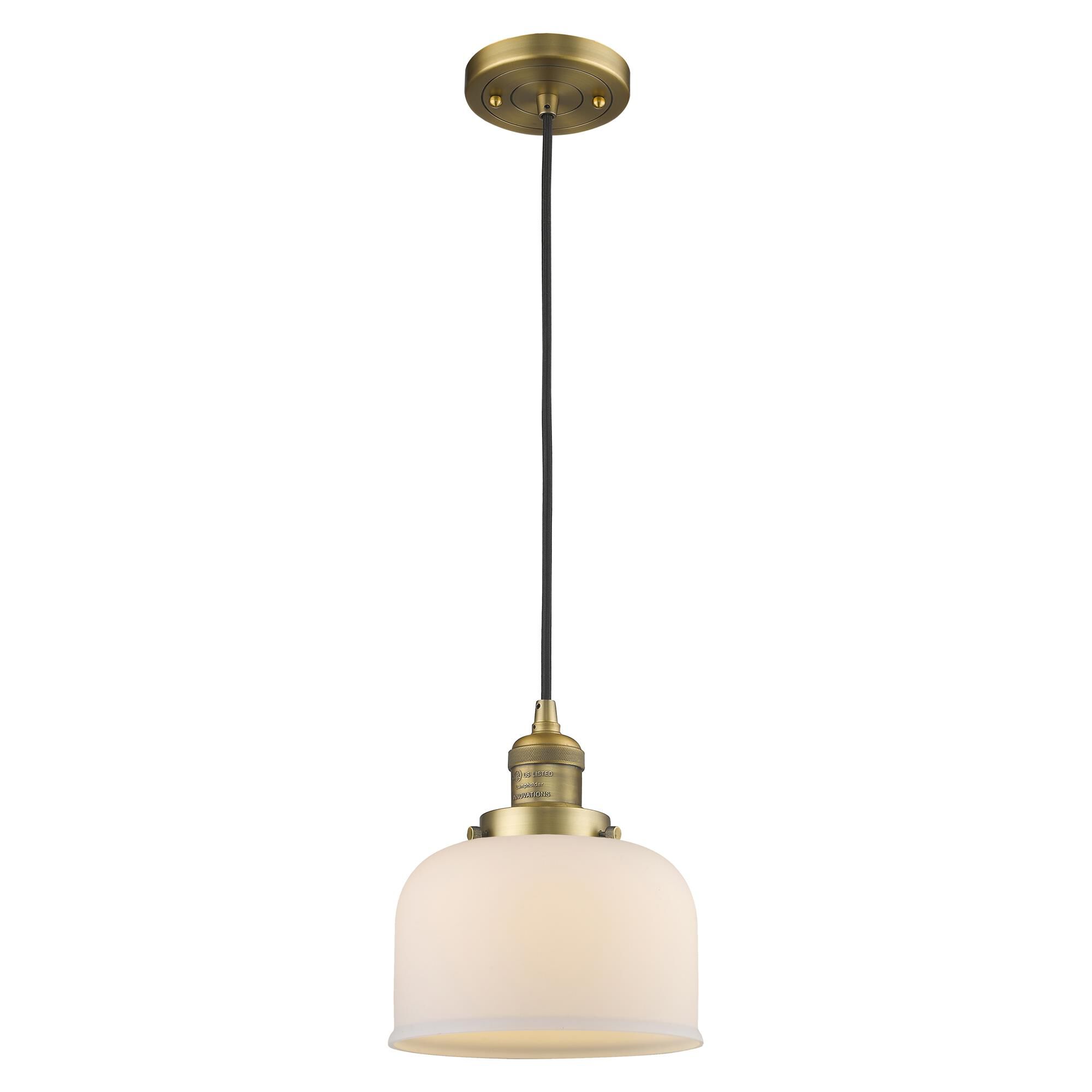Shown in Brushed Brass finish and Matte White Cased glass