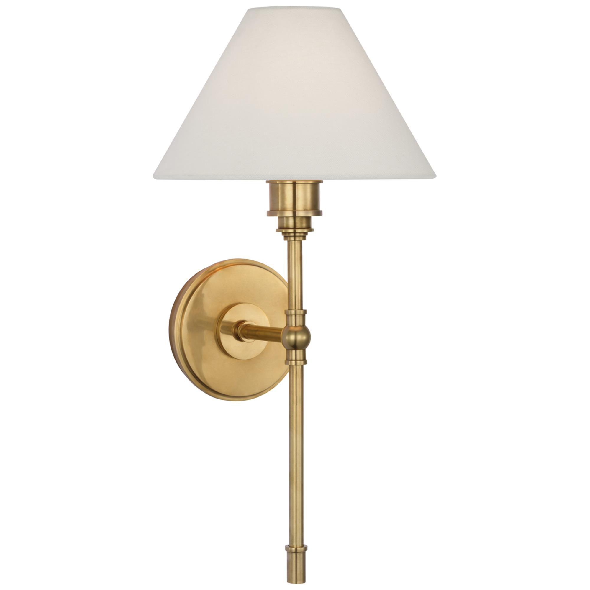 Shown in Antique-Burnished Brass finish and Linen shade