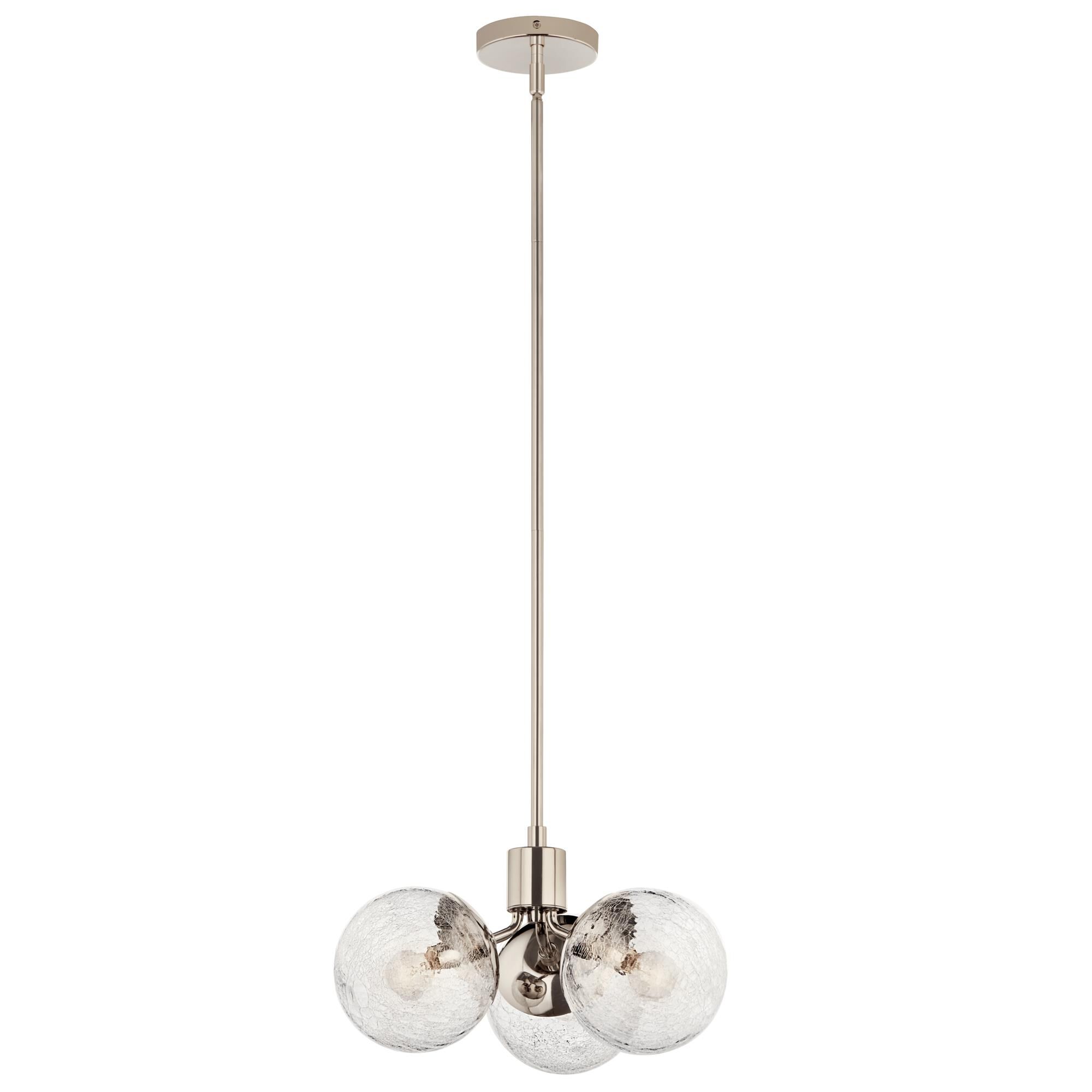 Shown in Polished Nickel finish and Clear Crackle glass