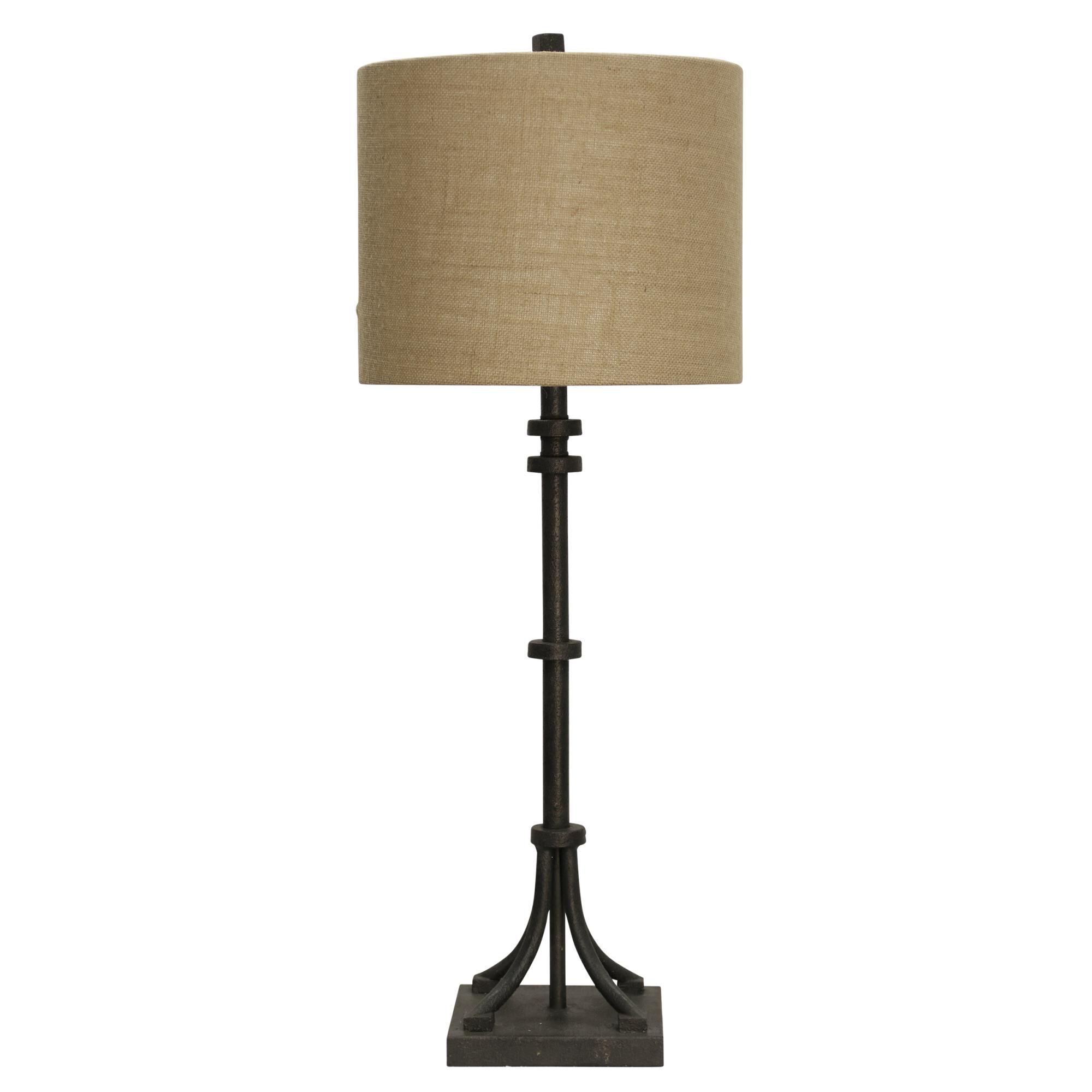 Shown in Industrial Bronze finish and Beige Hardback Fabric shade
