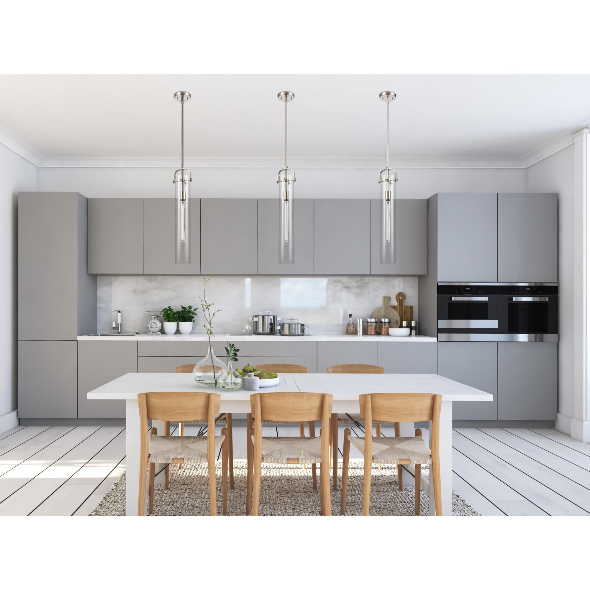 Shown in Brushed Satin Nickel finish and Clear glass and Bulb Tint: Clear accent