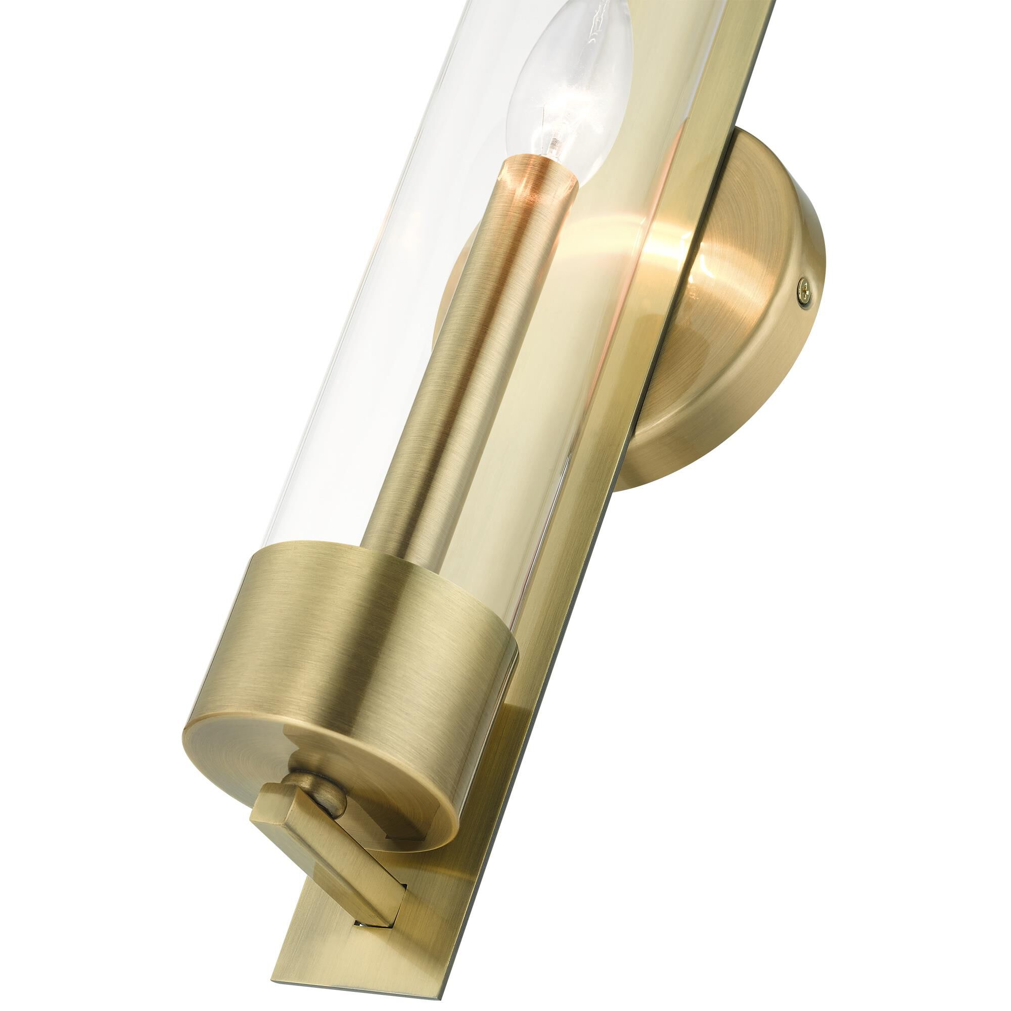 Shown in Antique Brass finish and Clear glass and Clear Glass shade