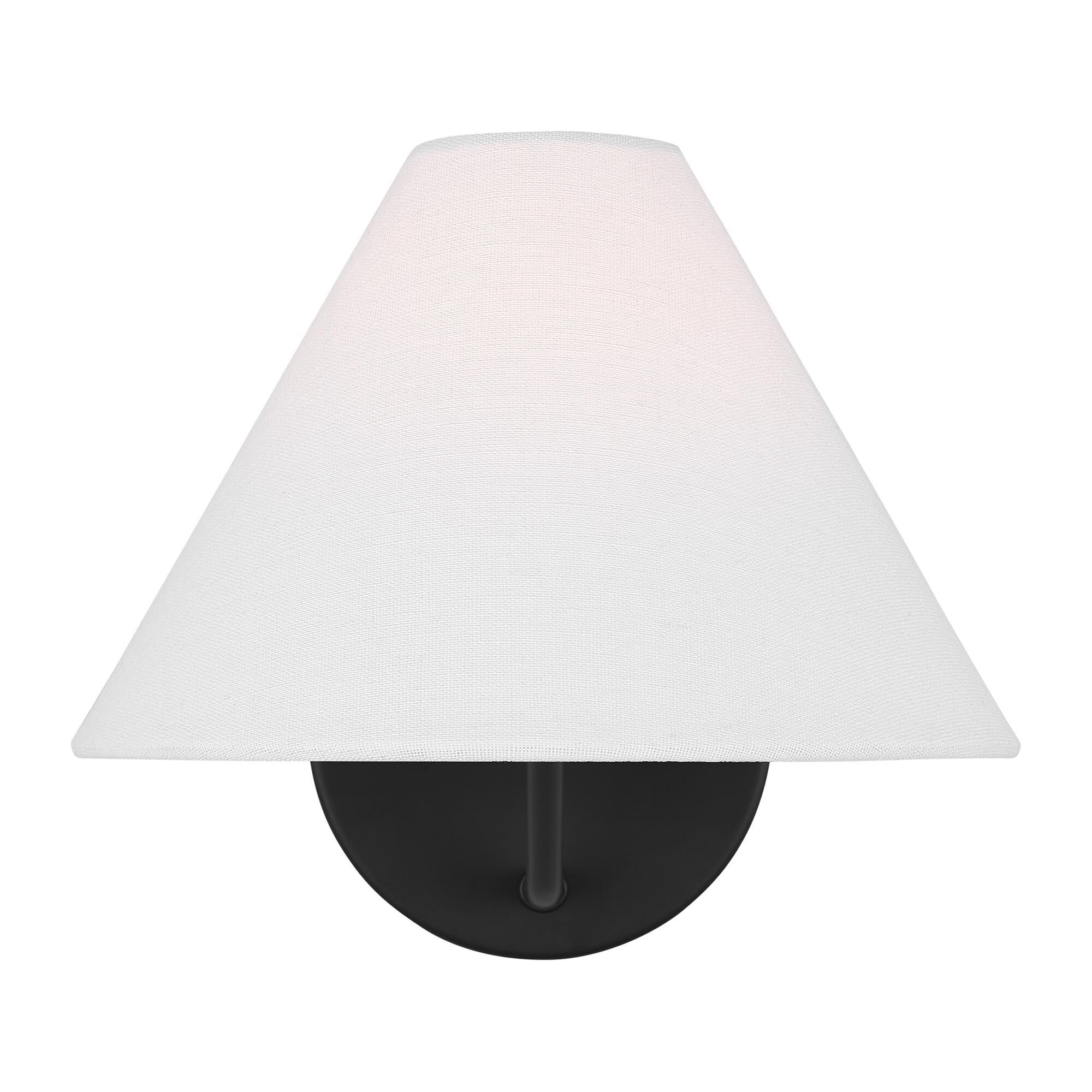 Shown in Midnight Black finish and White Linen Fabric shade