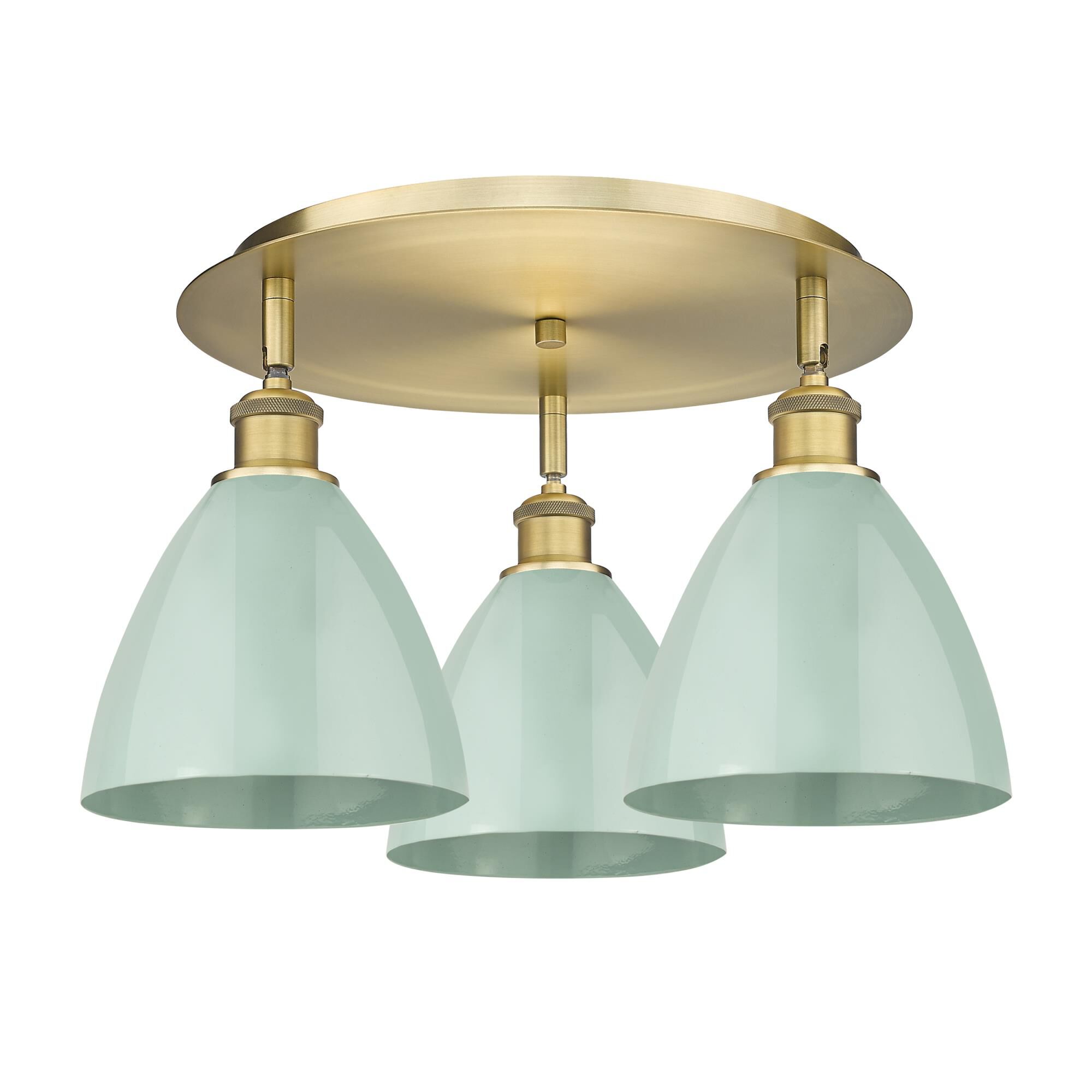 Shown in Brushed Brass finish and Seafoam shade