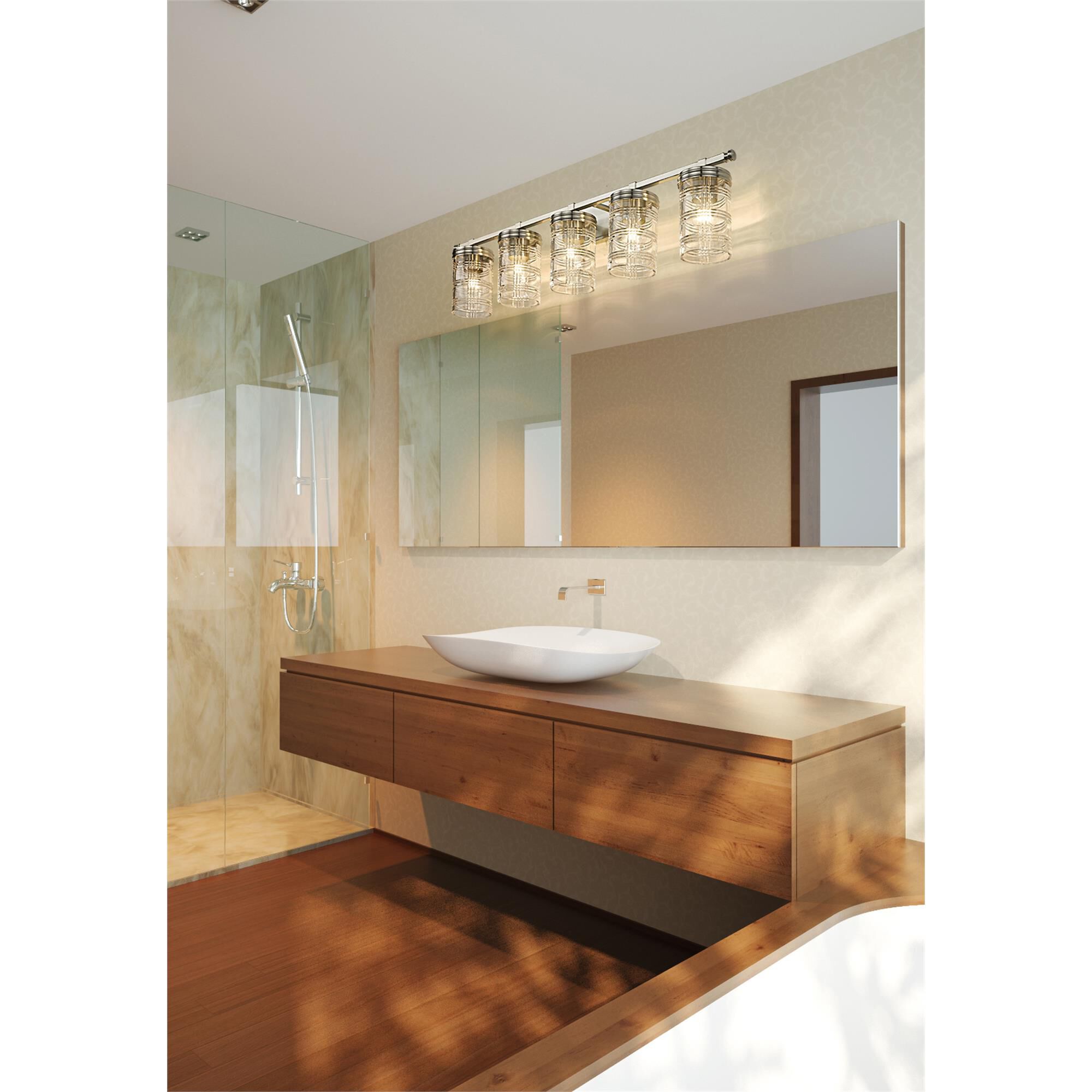 Shown in Brushed Nickel finish and Clear glass and Clear shade