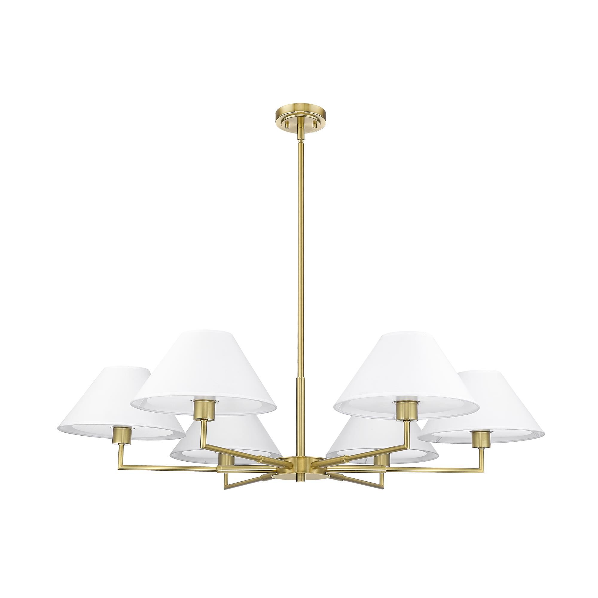 Shown in Luxe Gold finish and White Linen shade