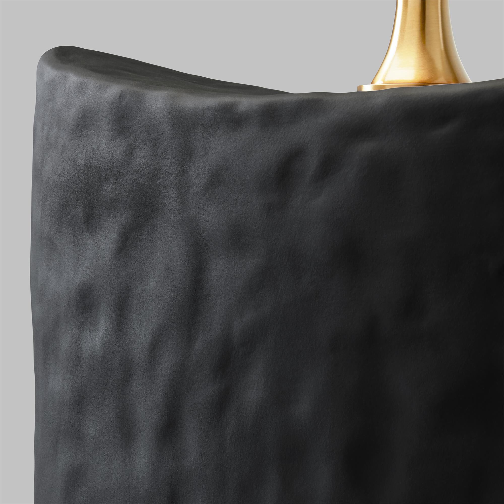 Shown in Rough Black Ceramic finish and White Linen Fabric shade