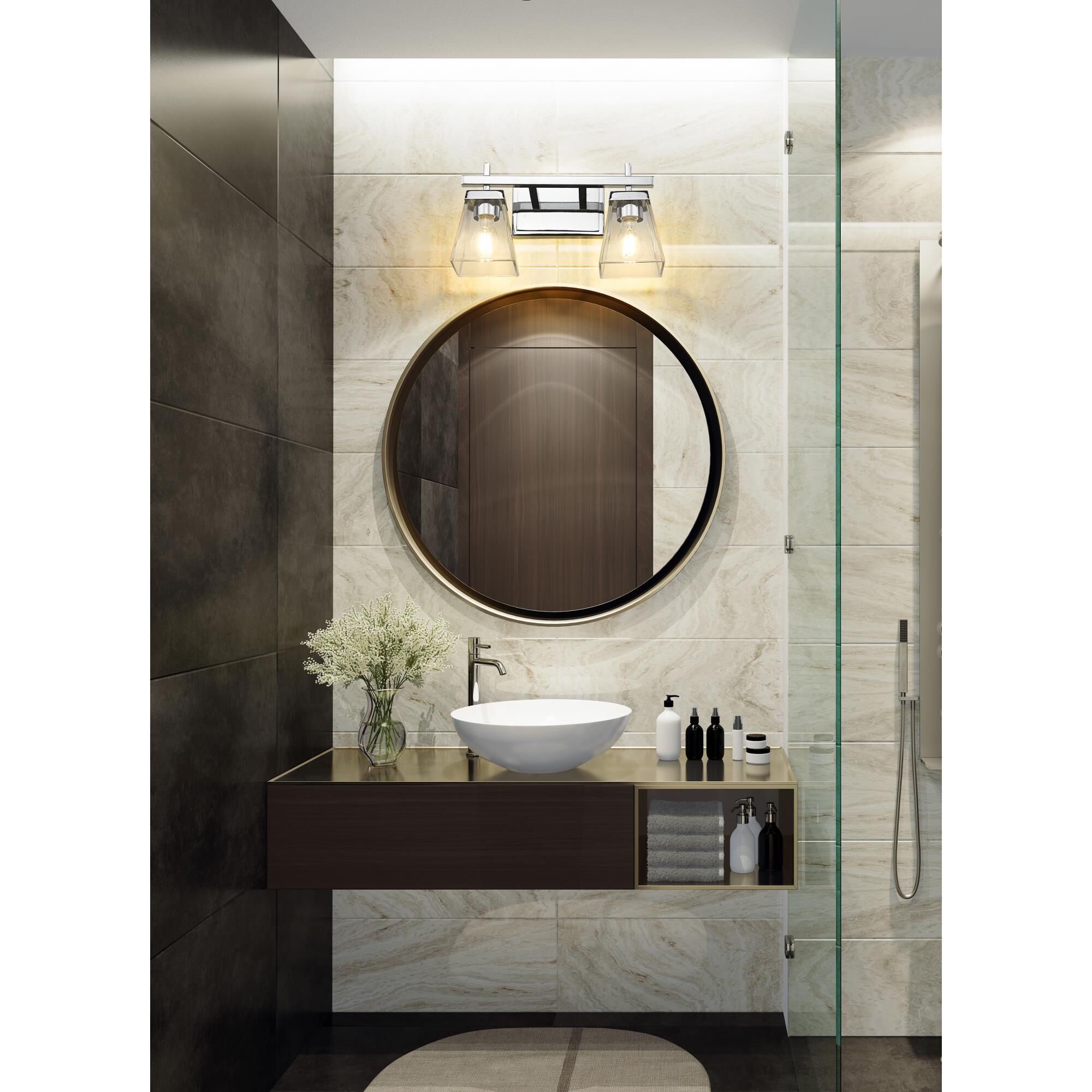 Shown in Chrome finish and Clear glass