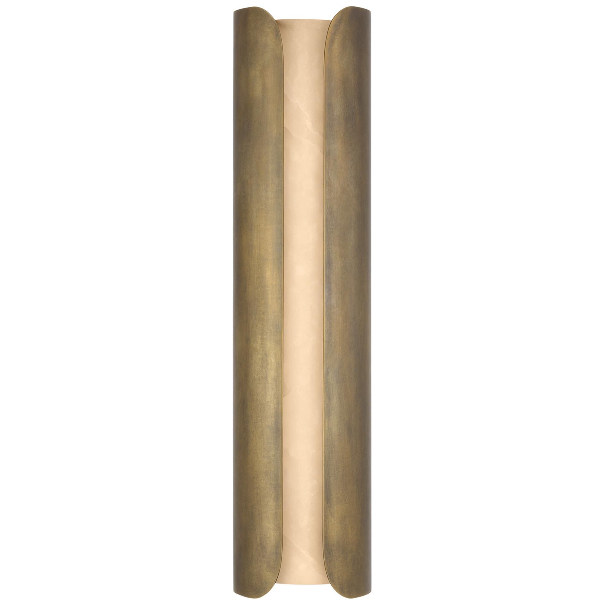 Shown in Mottled Brass finish and Alabaster shade