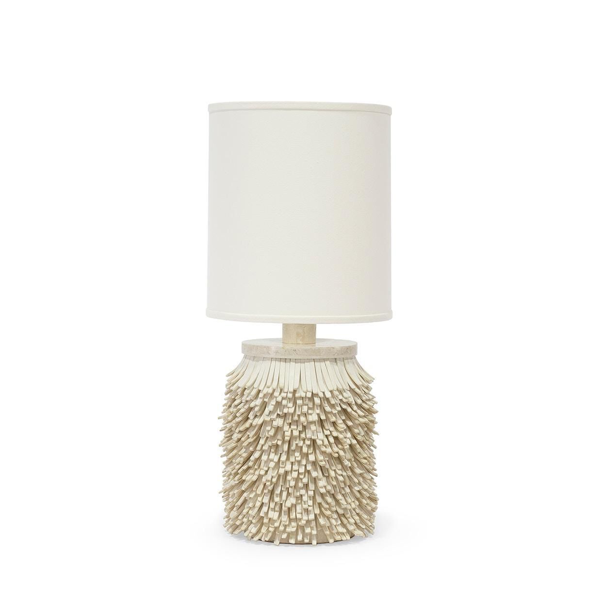 Shown in White Wood  finish and Texture Cream Linen shade