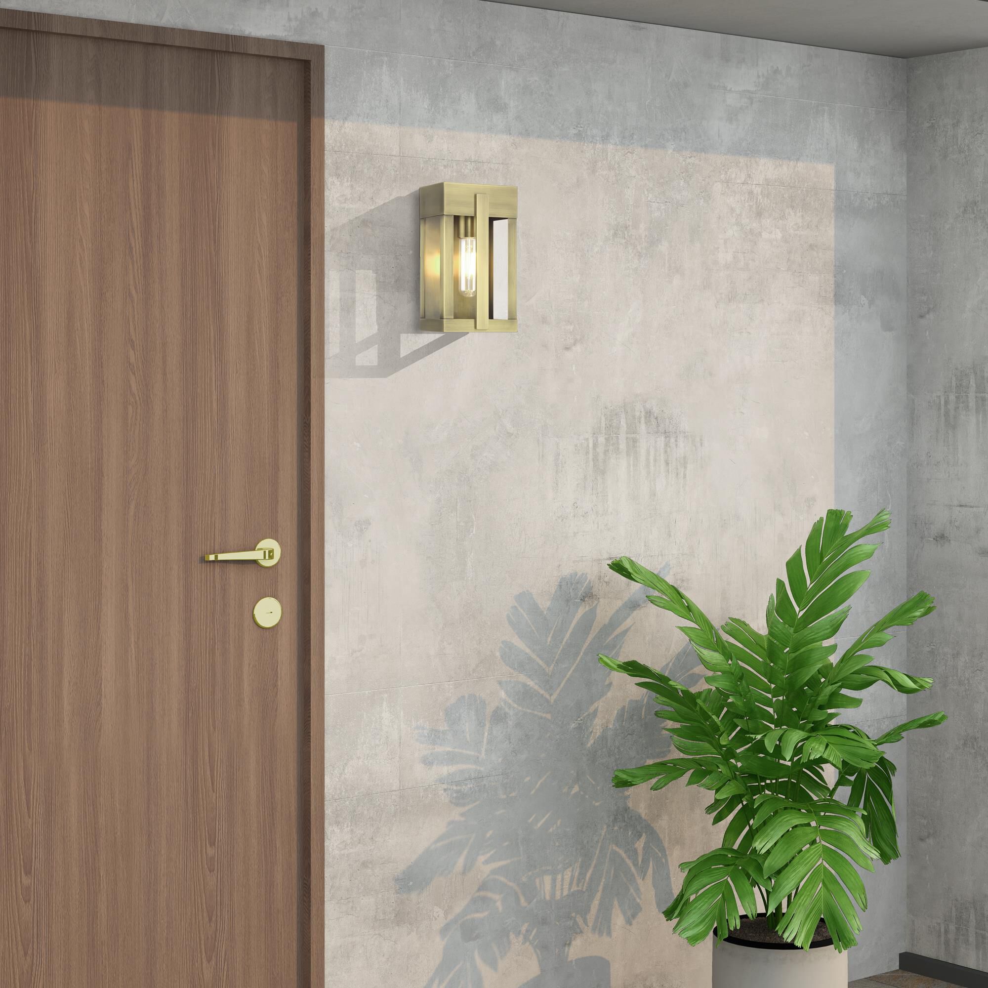 Shown in Antique Brass finish and Clear glass