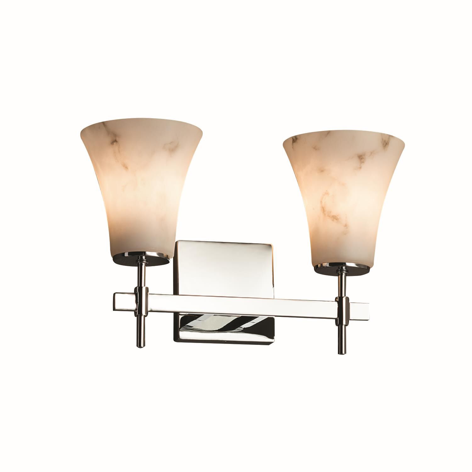 Shown in Polished Chrome finish and Faux Alabaster Resin glass and Round Flared accent