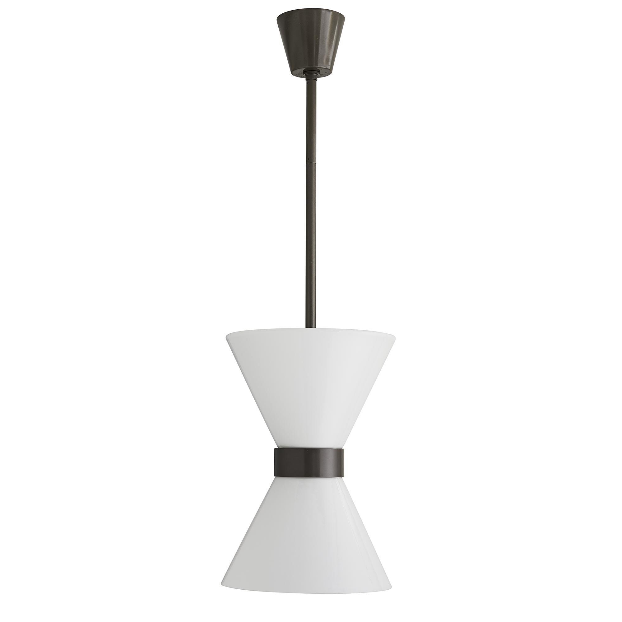 Shown in Aged Iron finish and Opal glass