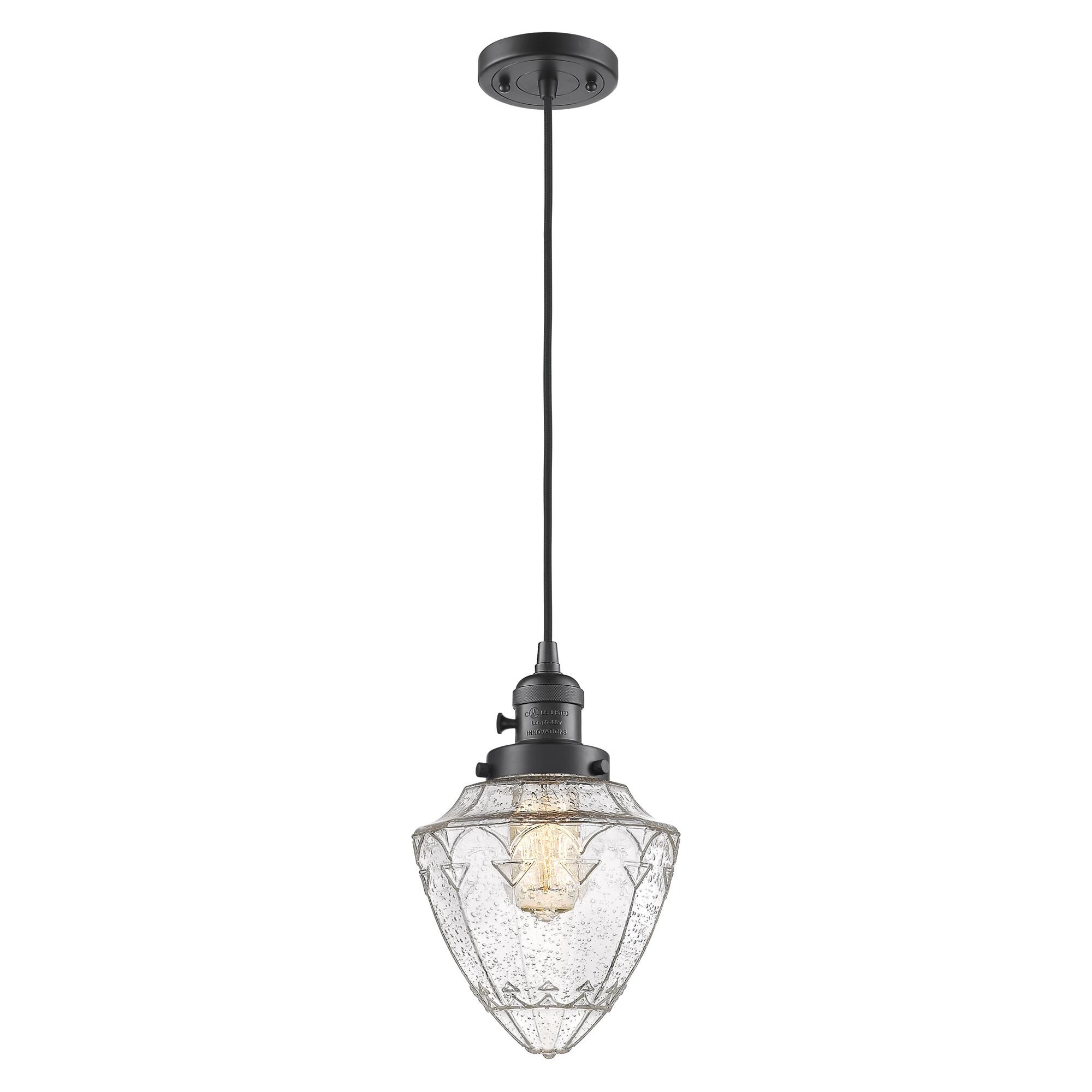 Shown in Oil Rubbed Bronze finish and Seedy Small Bullet glass