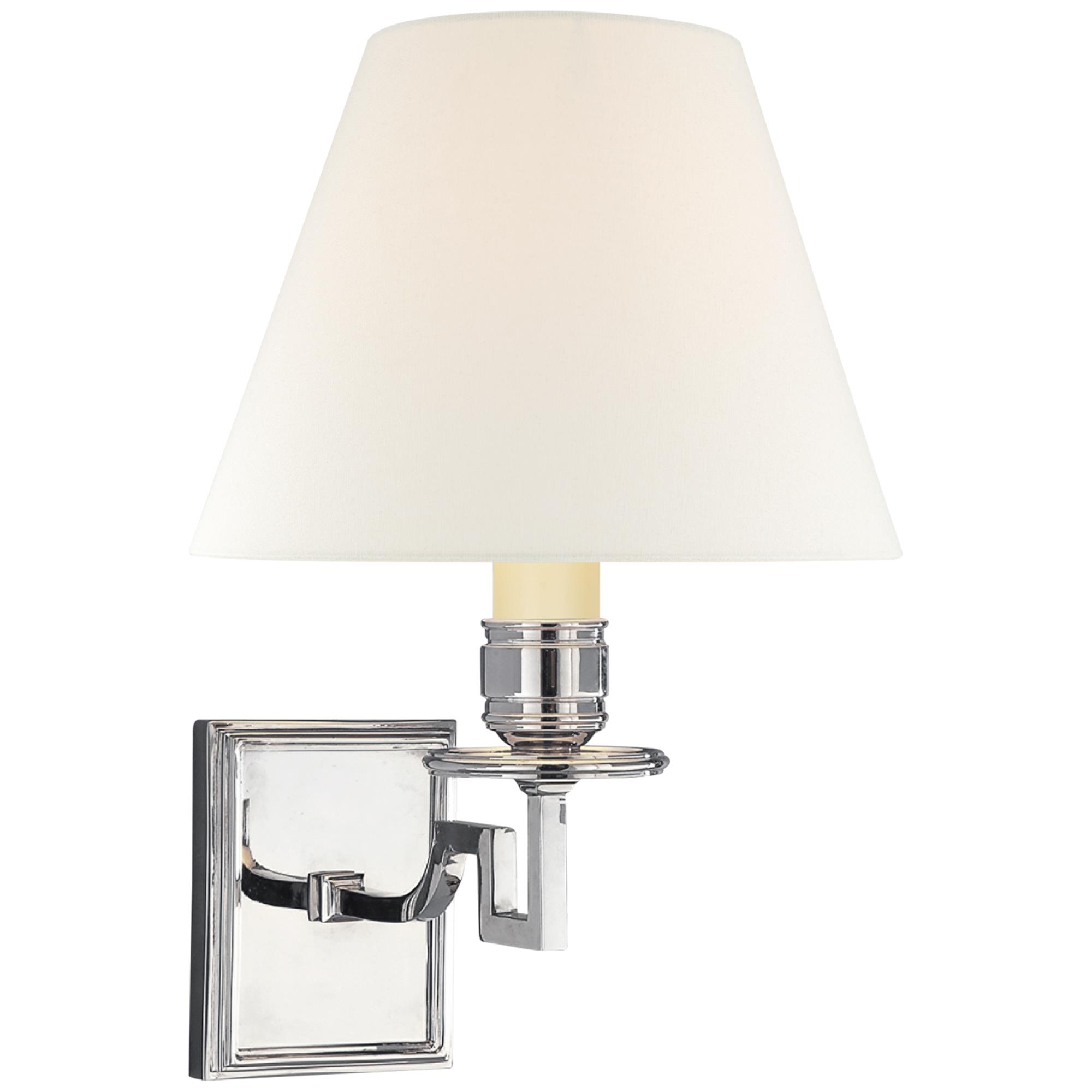 Shown in Polished Nickel finish and Linen shade