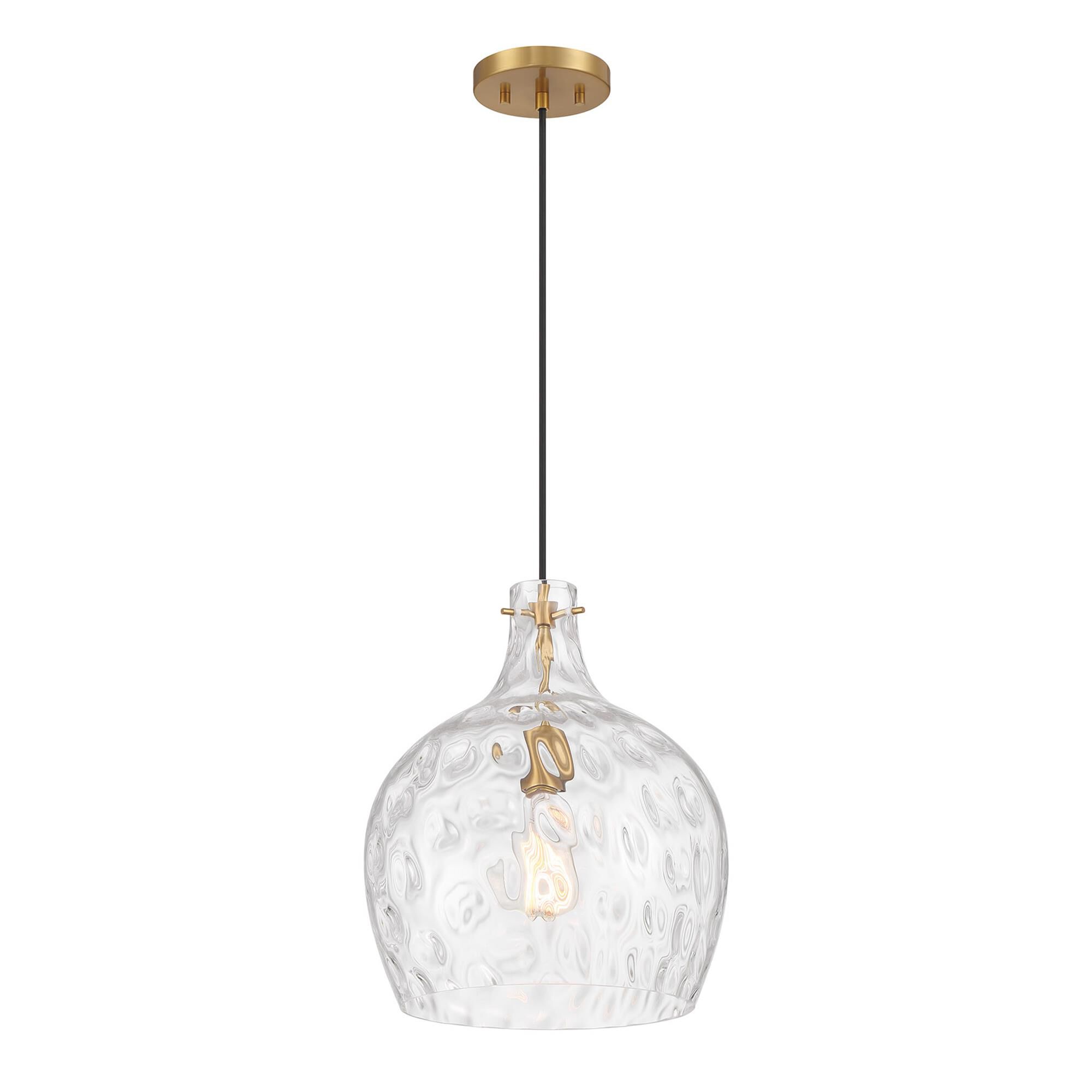 Shown in Natural Brass finish and Hammered glass