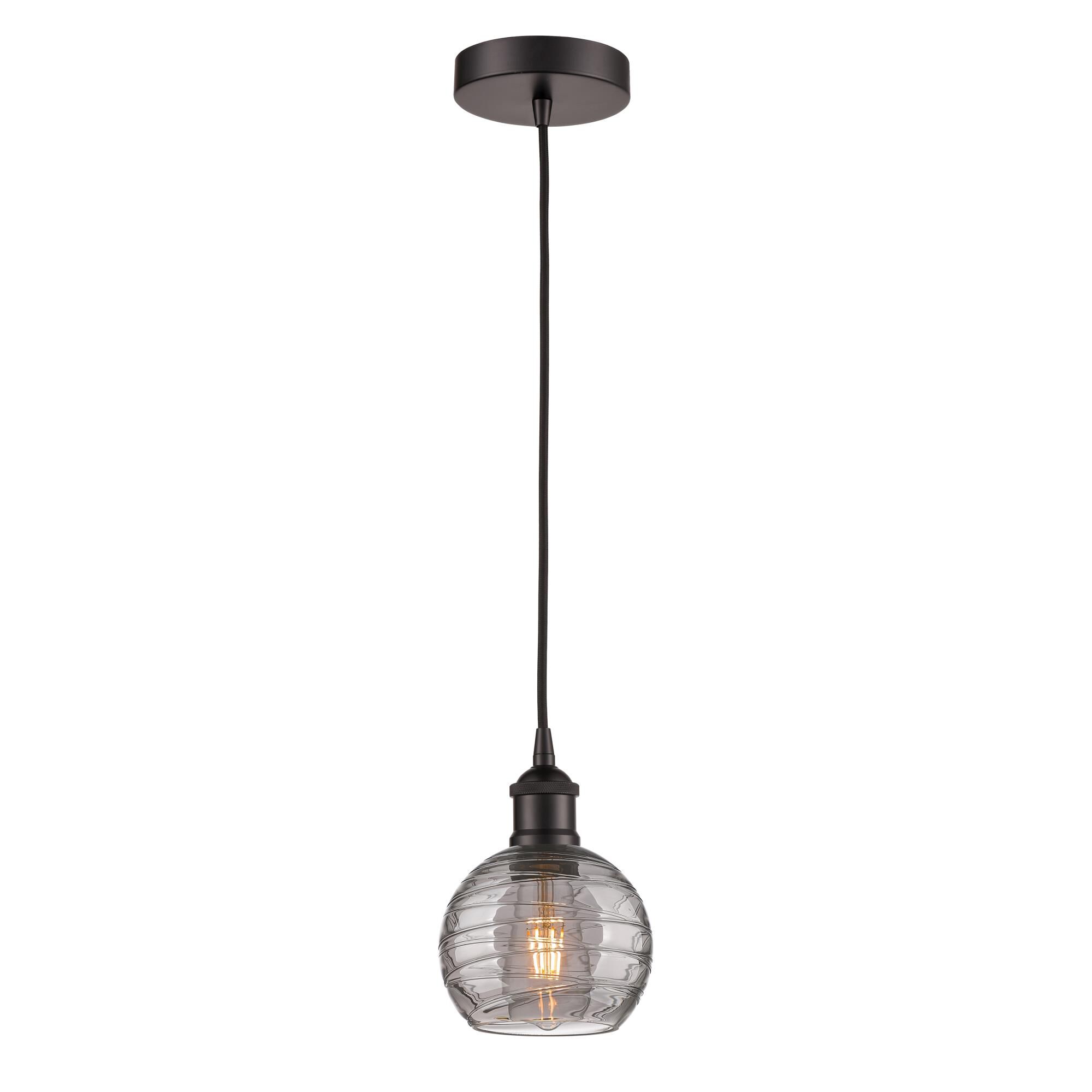 Shown in Oil Rubbed Bronze finish and Light Smoke Deco Swirl glass