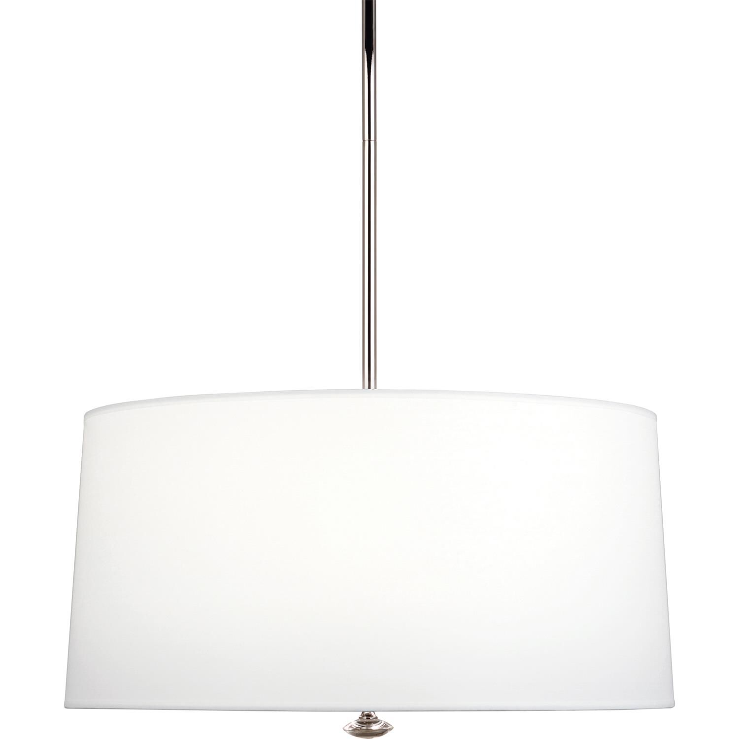 Shown in Polished Nickel  finish and Ascot White Fabric shade