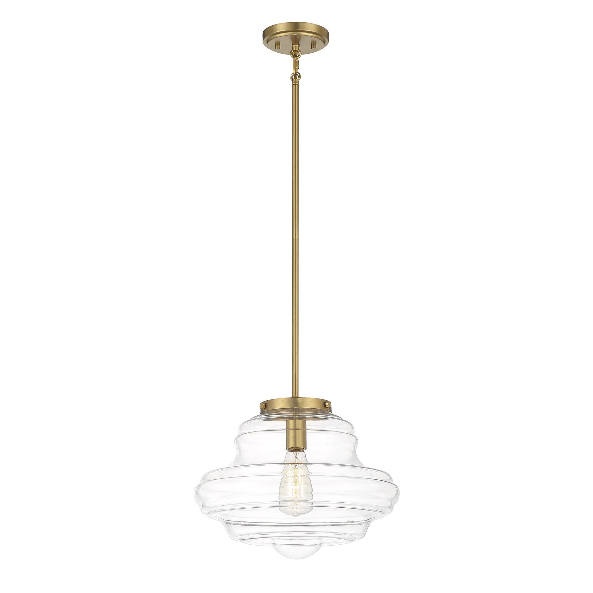 Shown in Natural Brass finish and Clear glass and Glass shade