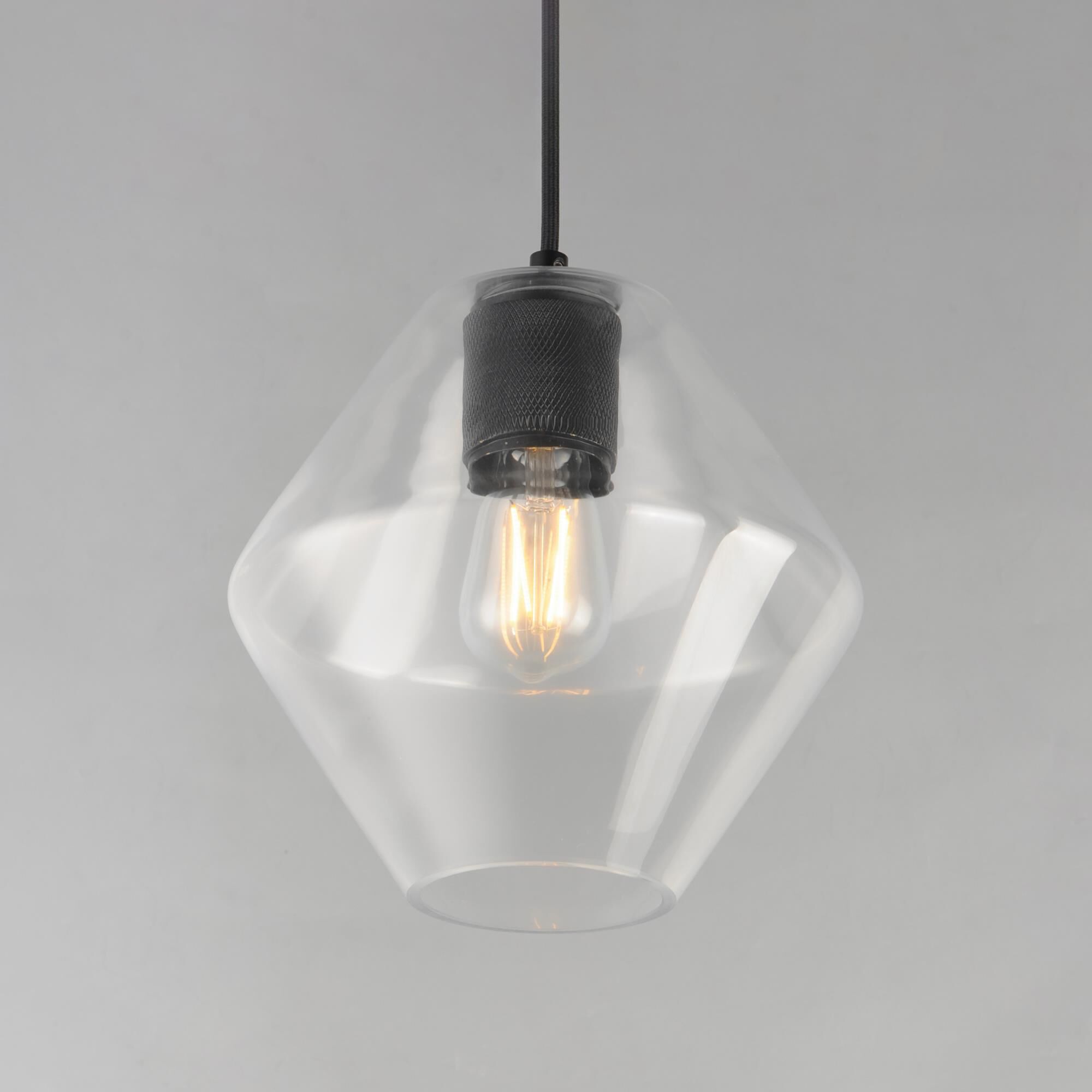 Shown in Black finish and Clear glass